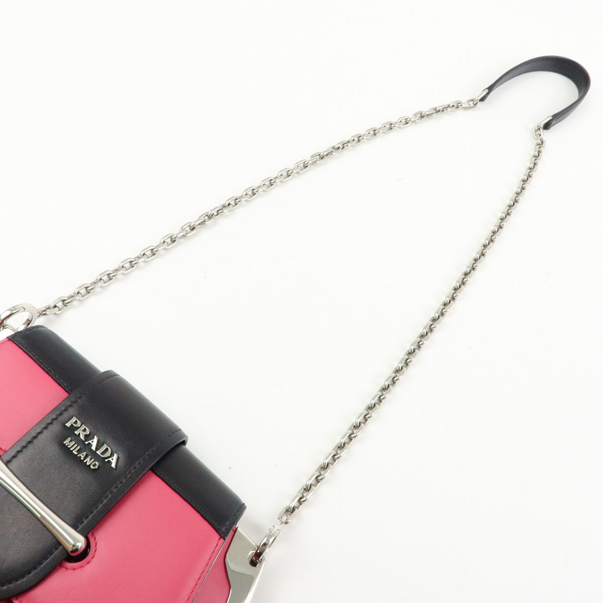 PRADA Sidonie Leather Chain Mini Shoulder Crossbody Bag Pink Black