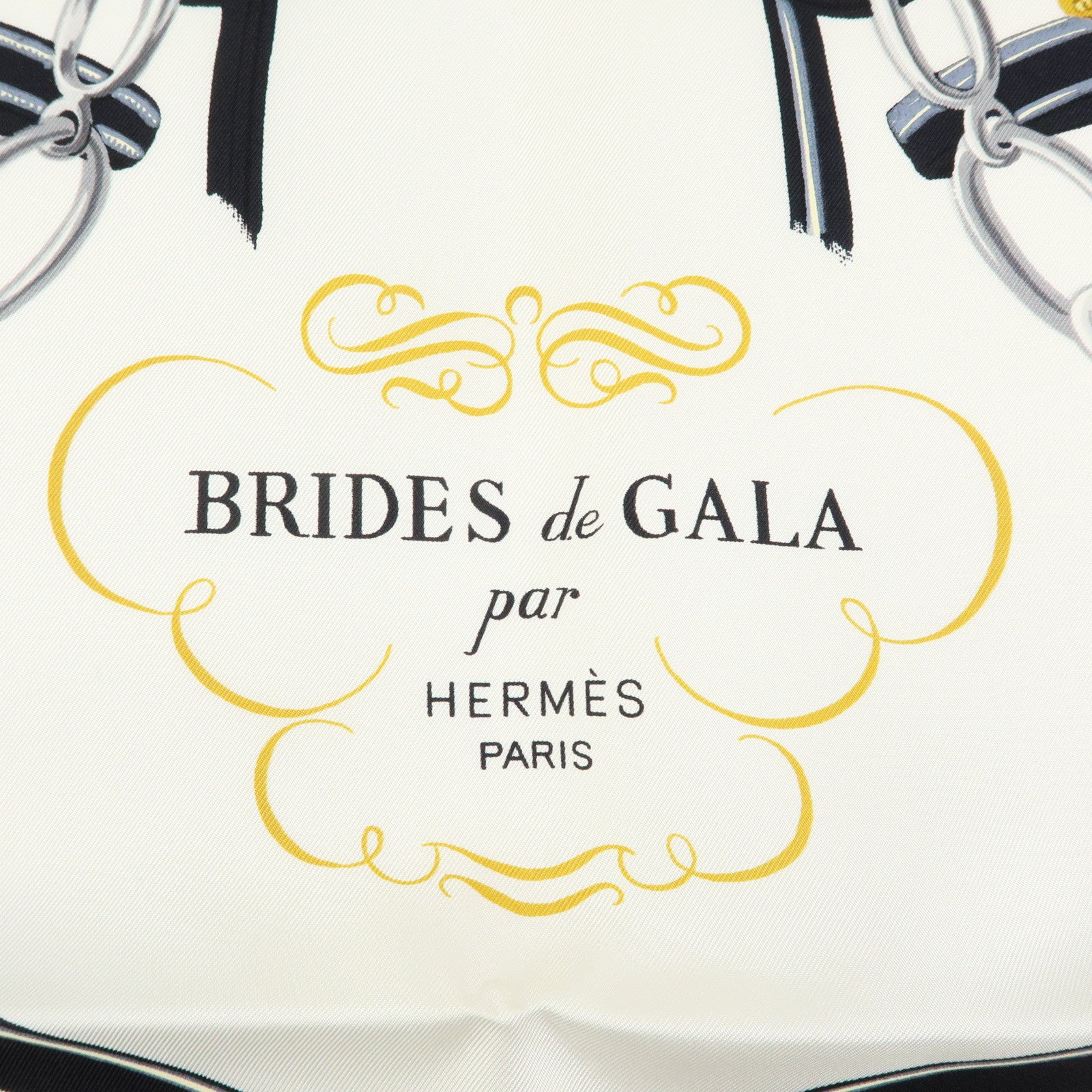 HERMES Carre 90 Silk 100% Scarf BRIDES DE GALA Black Gold