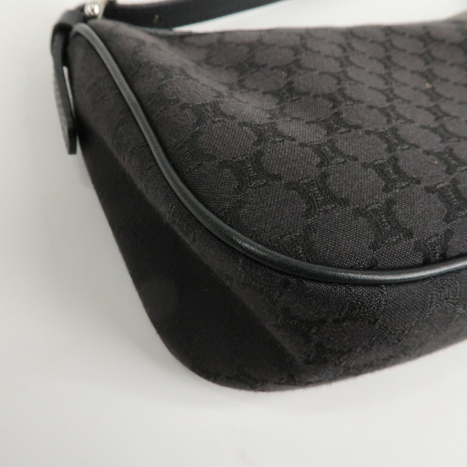 CELINE Macadam Canvas Leather Accessory Pouch Silver HDW Black Used