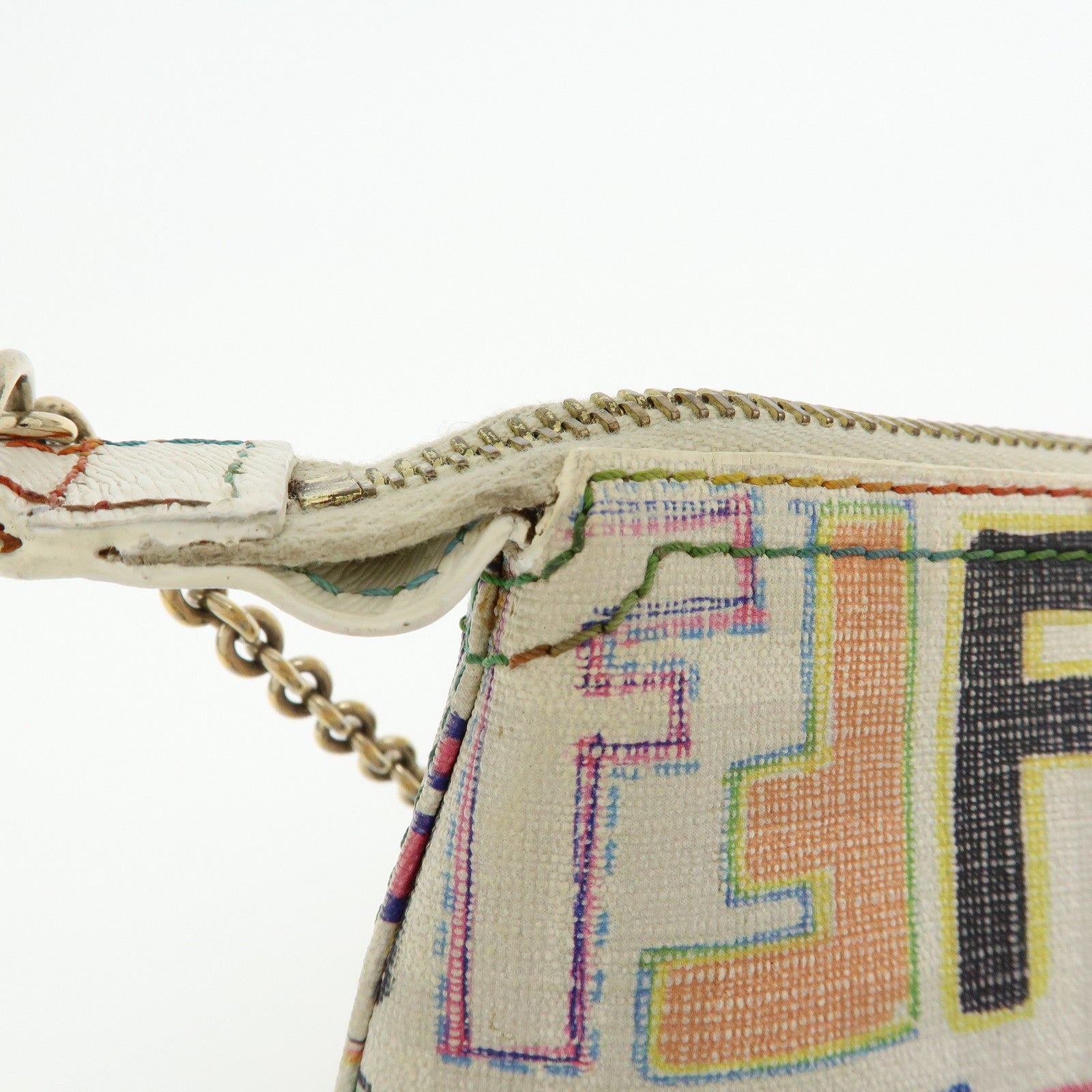 FENDI Zucca Print PVC Chain Accessory Pouch White Multicolor 8BR592