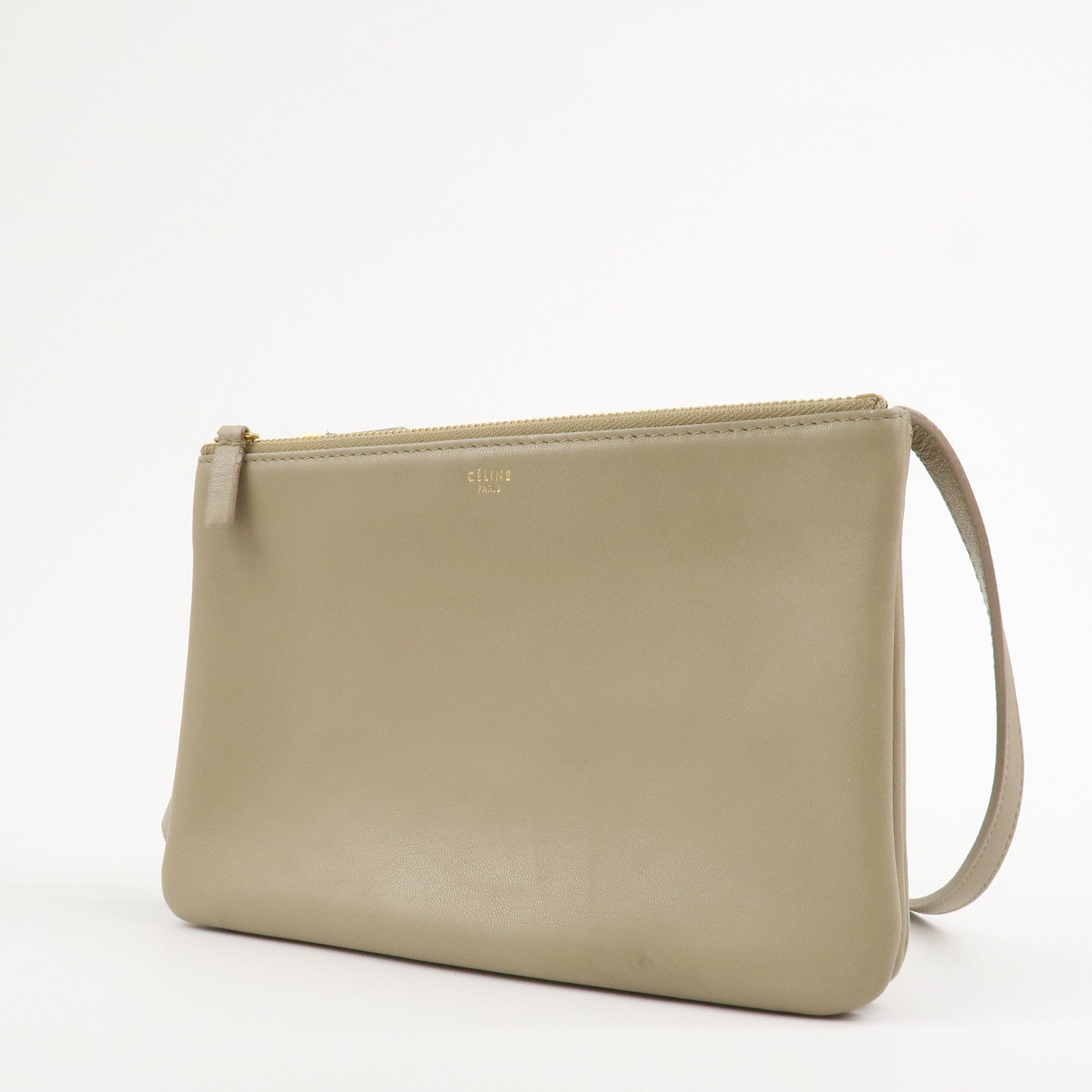 CELINE Calf Skin Trio Bag Shoulder Bag Crossbody Bag Beige