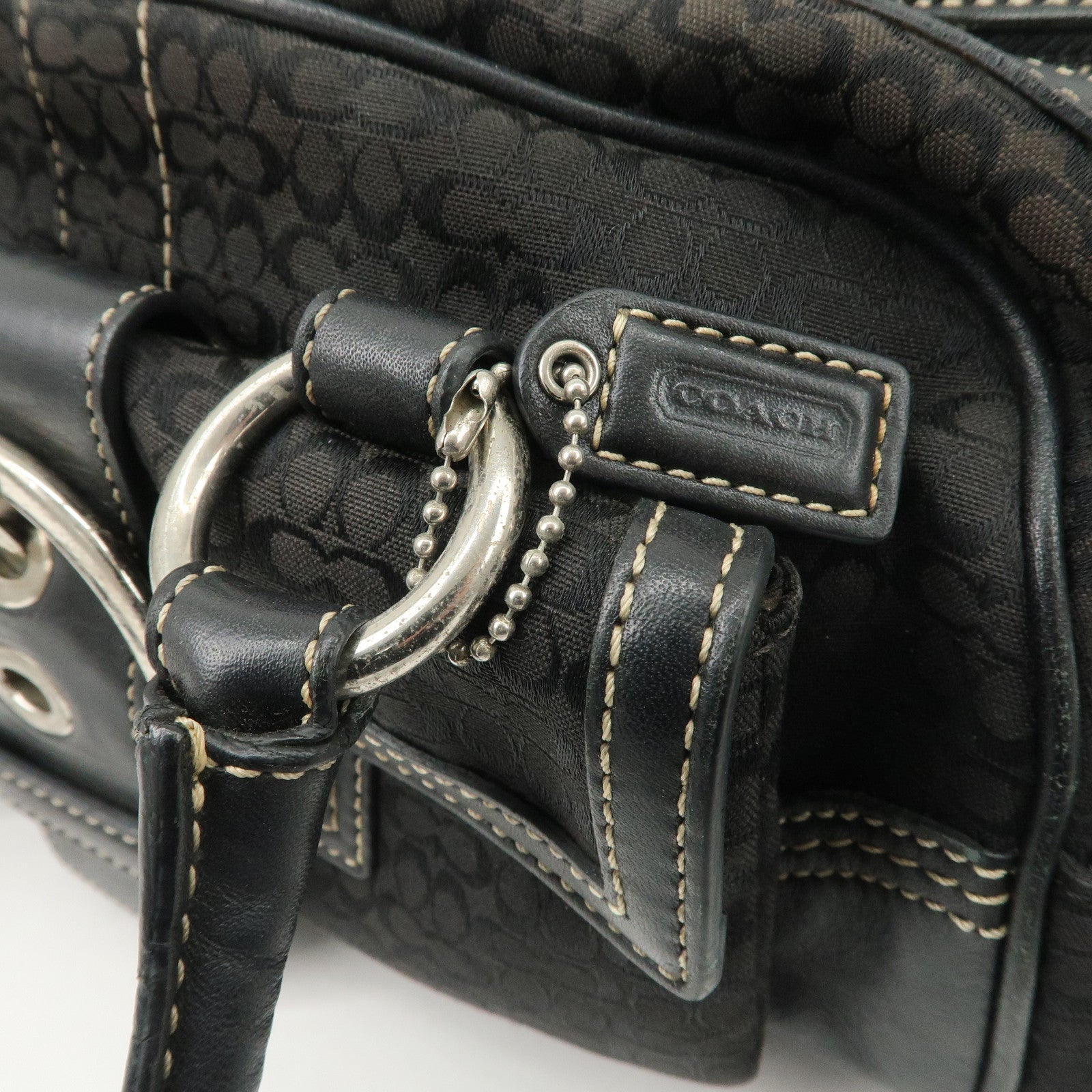 COACH Leather Canvas Logo Hand Bag Brown Silver HDW Used