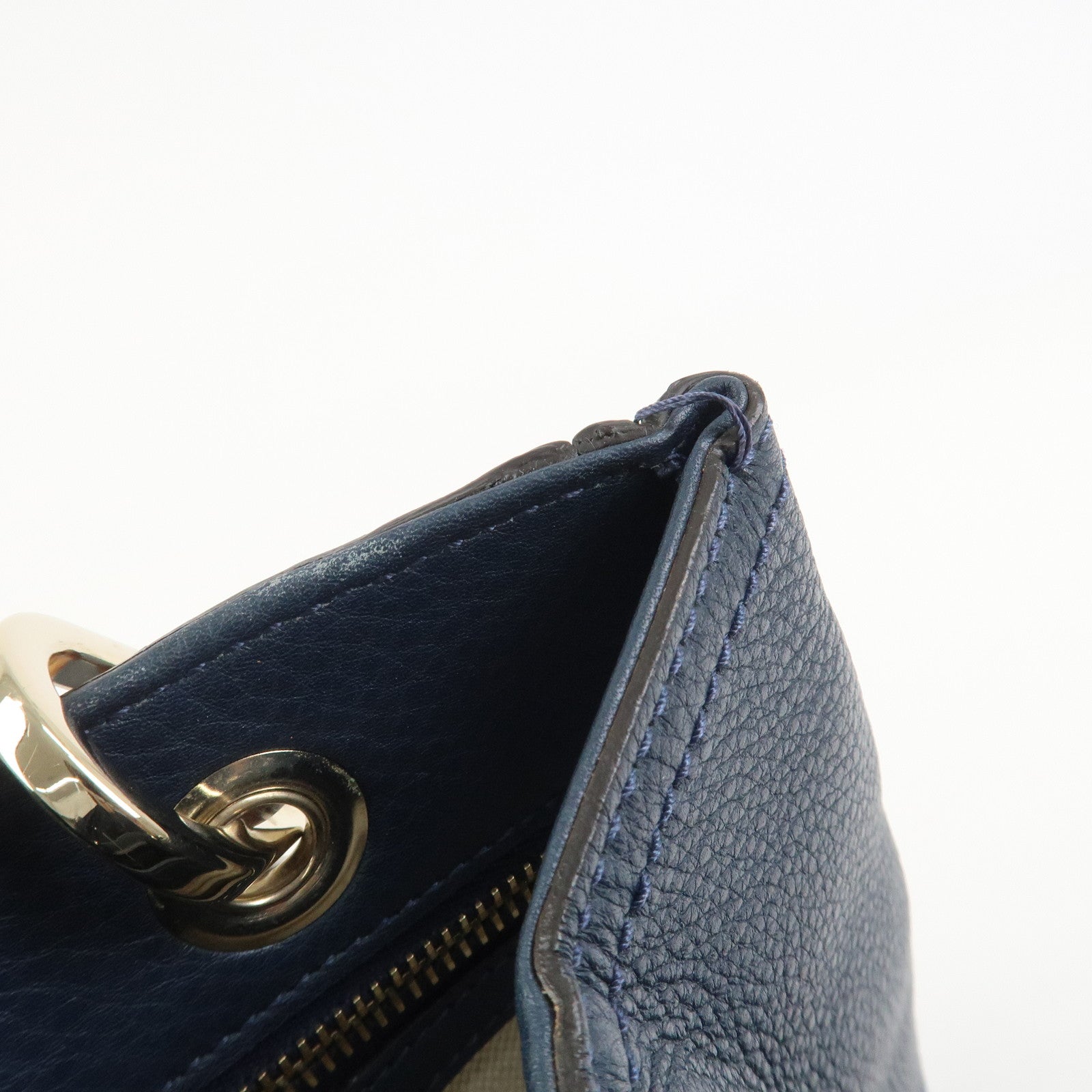 GUCCI Bamboo Shopper Small Leather 2Way Hand Bag Navy 336032