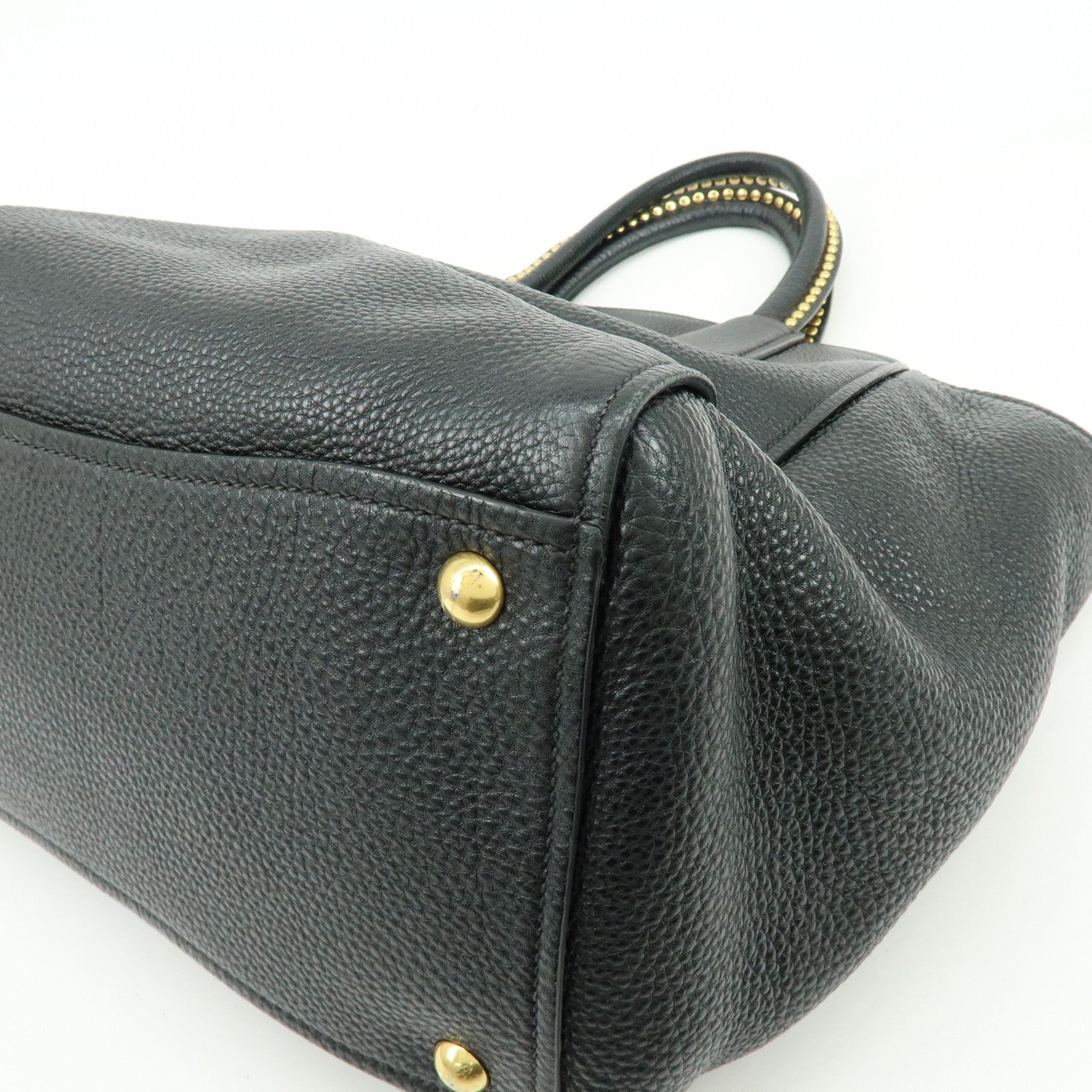 MIU MIU Logo Leather 2Way Bag Hand Bag Shoulder Bag Studs Black