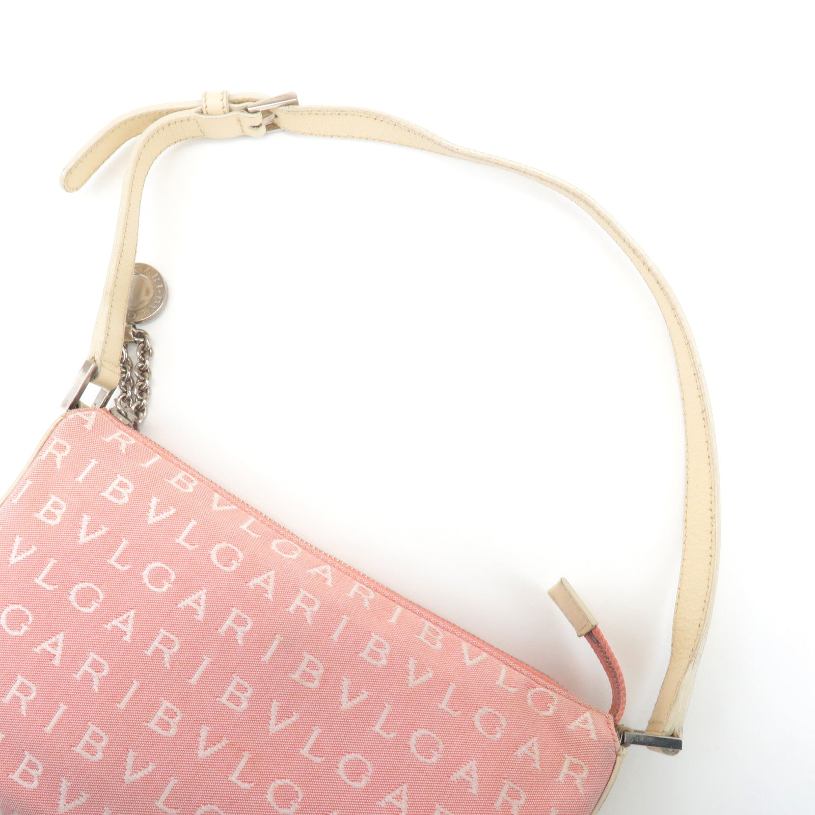 BVLGARI Logo Mania Leather Canvas Shoulder Bag Hand Bag Pink Used