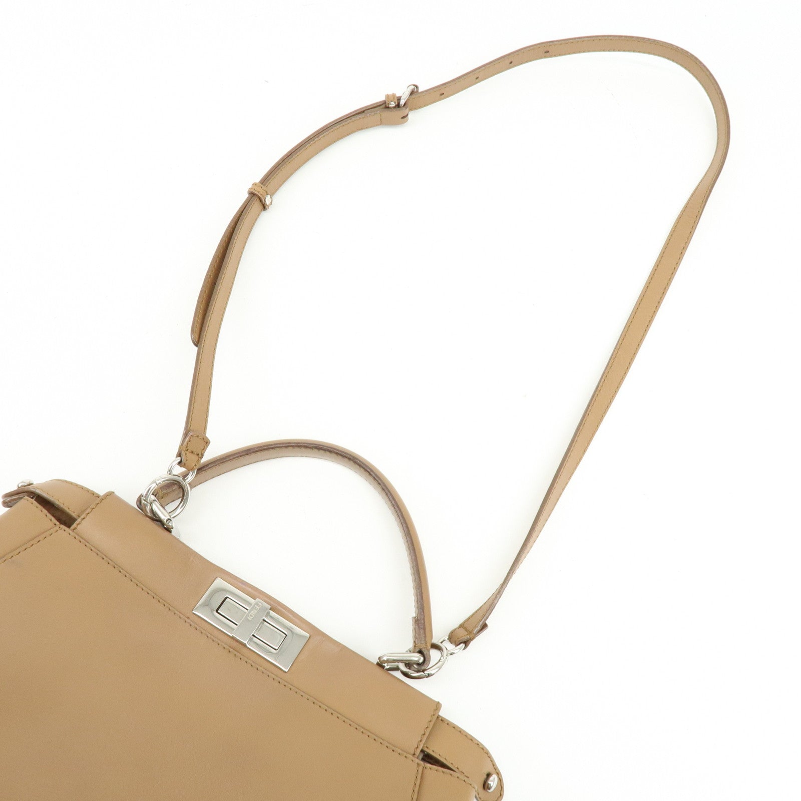 FENDI Peekaboo Leather 2Way Shoulder Bag Hand Bag Camel 8BN226