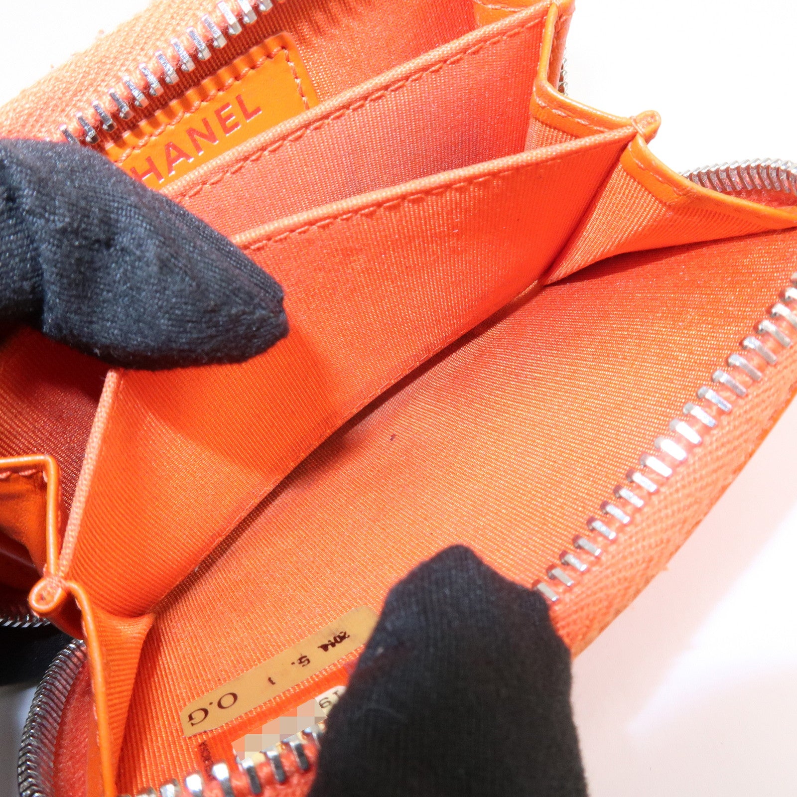 CHANEL COCO Mark Enamel Leather Round Zippy Coin Case Orange A68890 Used