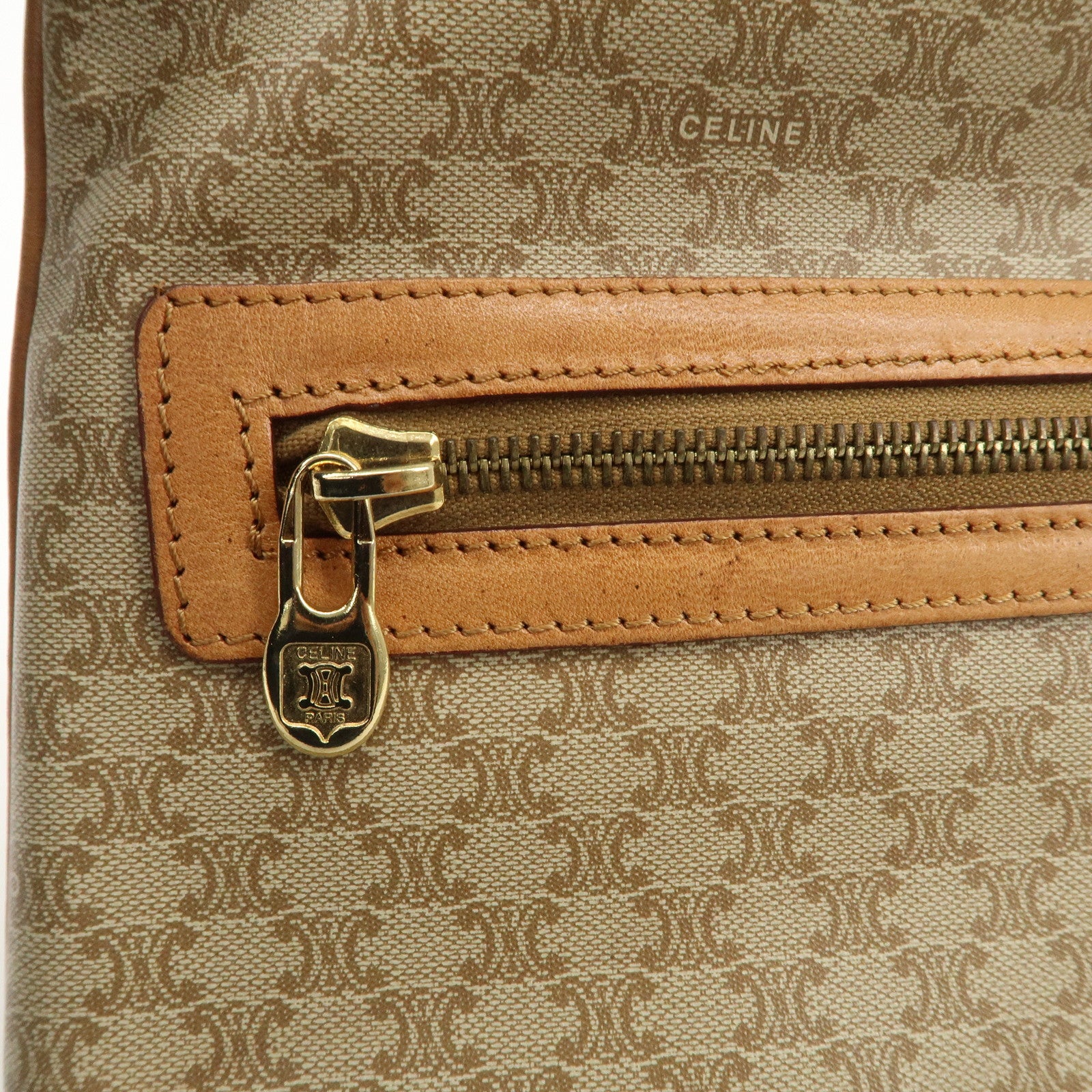 CELINE Macadam PVC Leather Clutch Bag Hand Bag Brown Beige