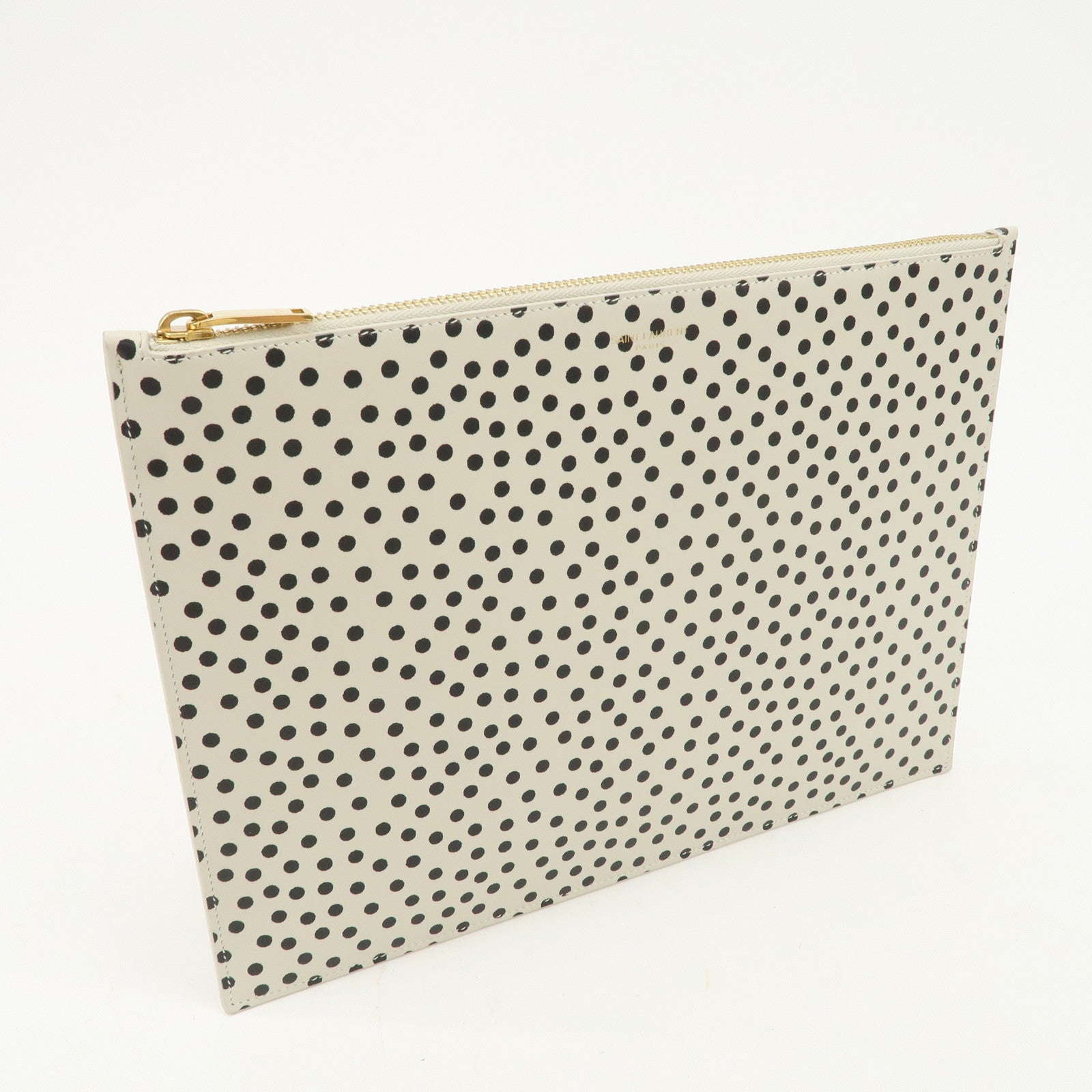 SAINT LAURENT Leather Clutch Bag Black White Gold Hardware 635099
