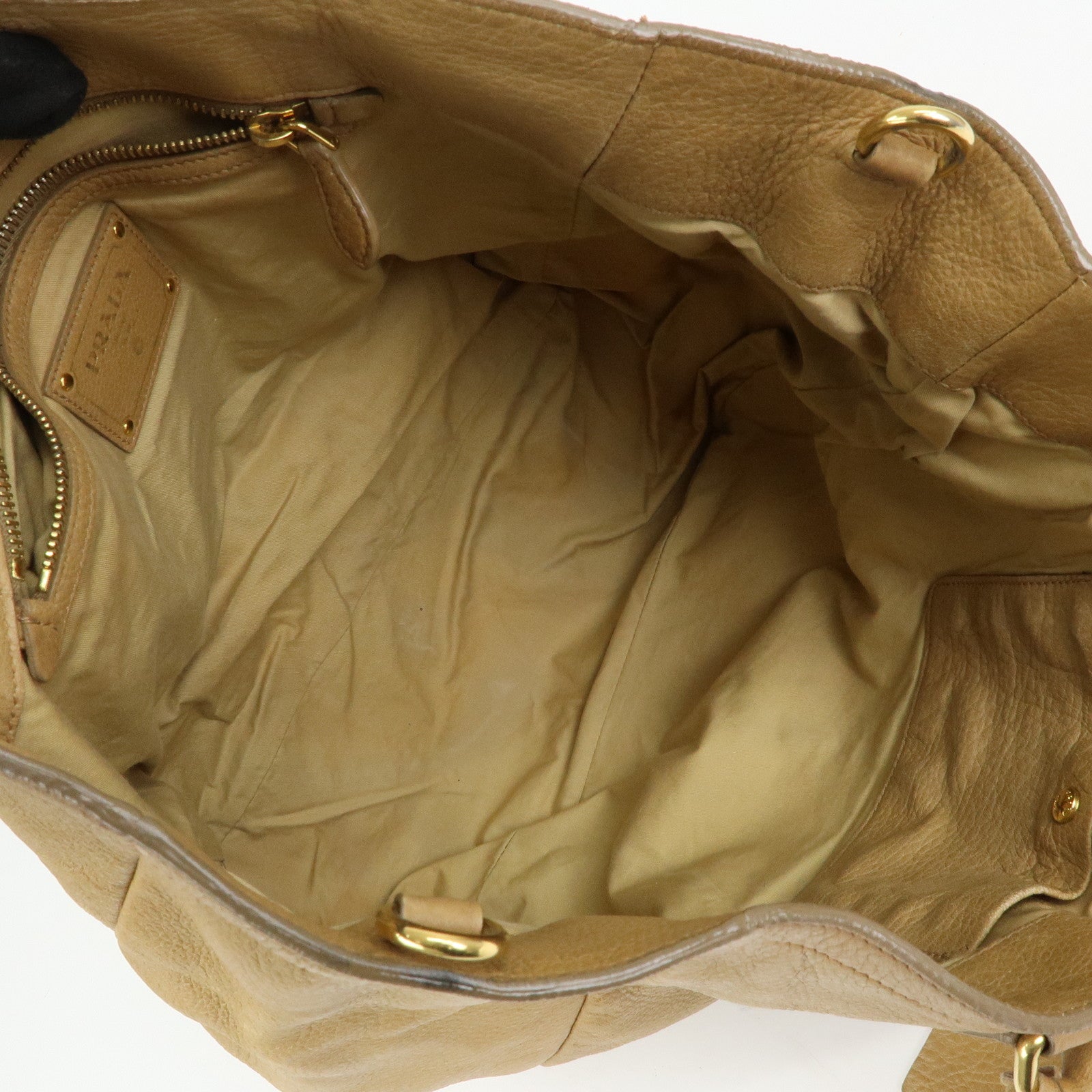 PRADA Calf Leather 2Way Bag Hand Bag Shoulder Bag Beige