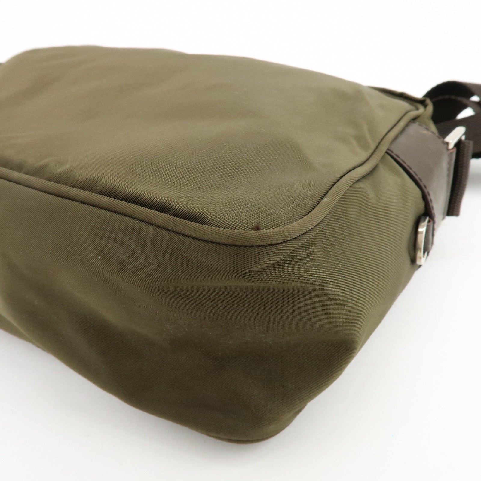 PRADA Triangle Logo Nylon Shoulder Crossbody Bag Khaki Brown BT0166