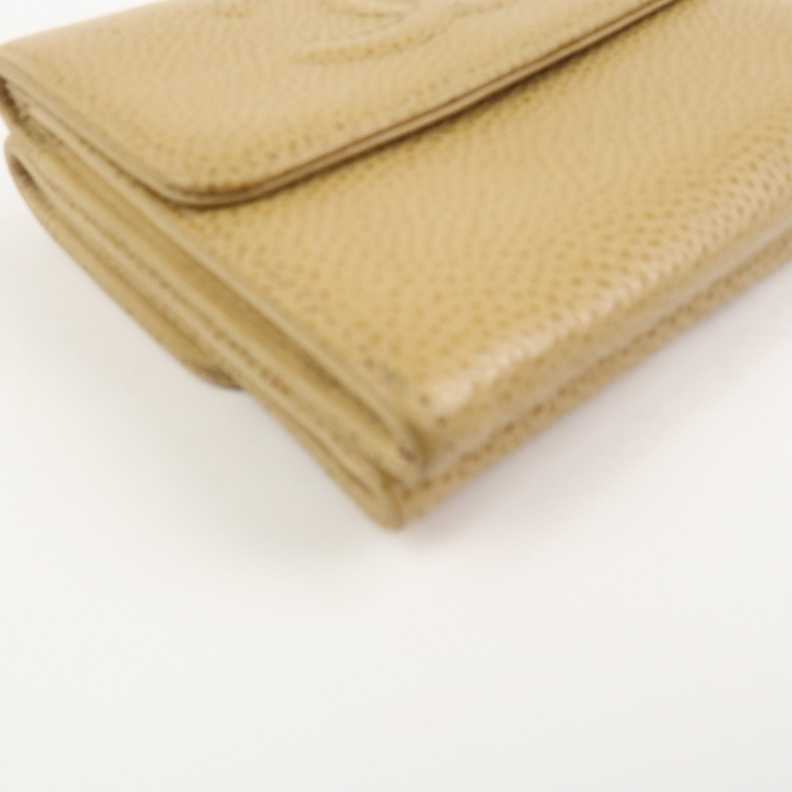 CHANEL COCO Mark Caviarskin Compact Bi-fold Wallet Beige