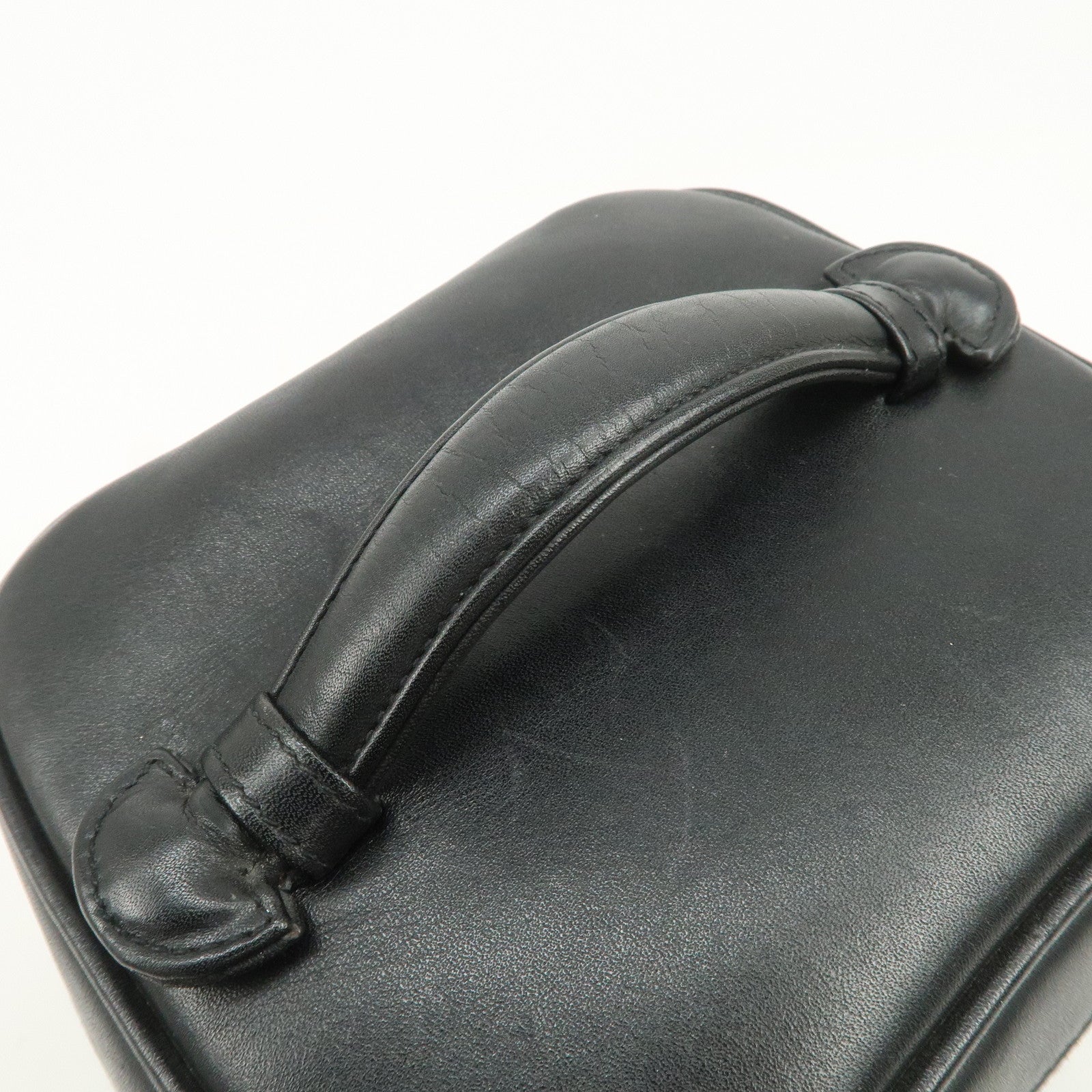 CHANEL Bicolore Lamb Skin Vanity Bag Hand Bag Black A01619