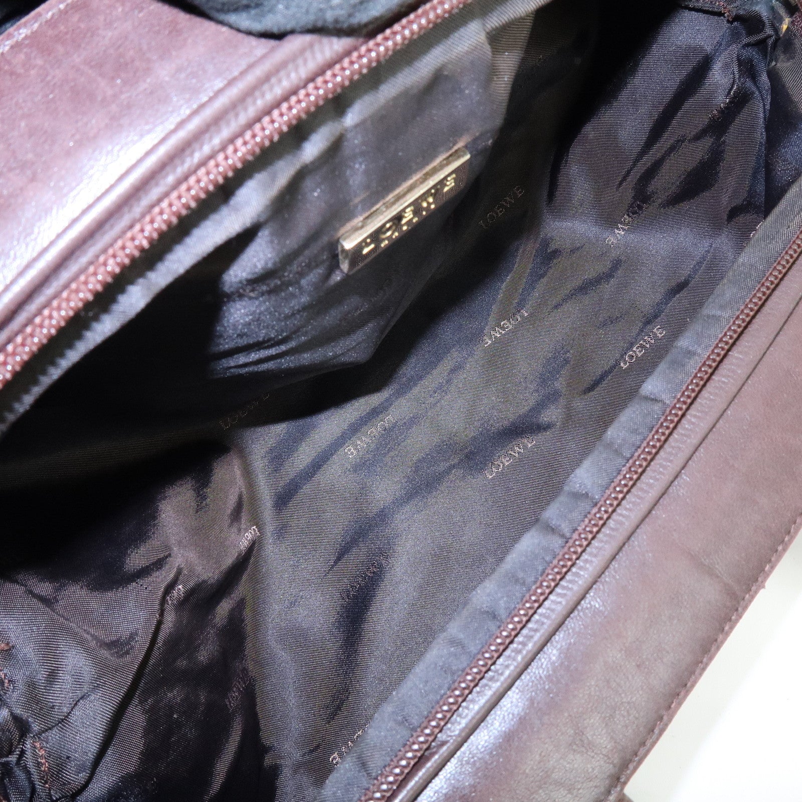 LOEWE Fur Nappa Leather Hand Bag Dark Brown