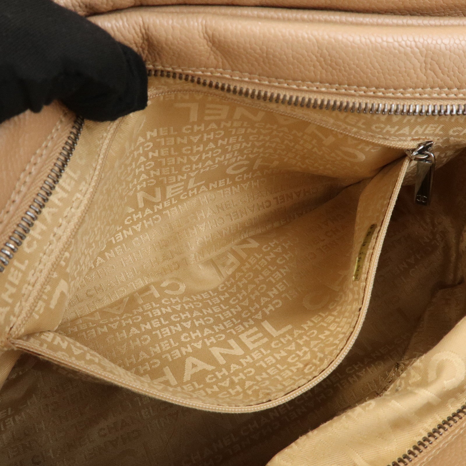 CHANEL Chocolate Bar Caviarskin Boston Bag Shoulder Bag Beige