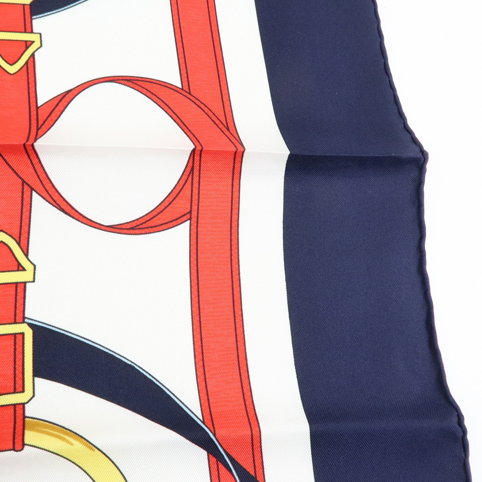 HERMES Carre 90 Silk 100% Scarf Eperon d'or Navy White Yellow Red