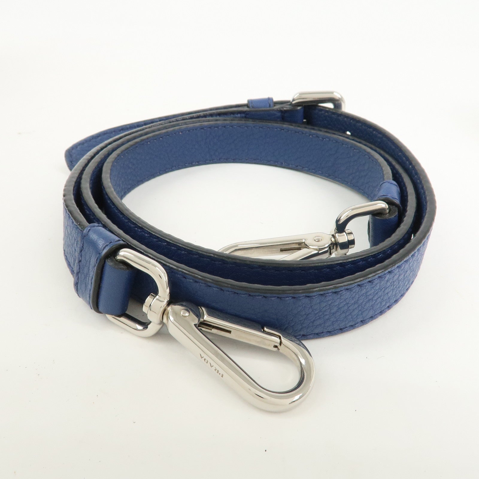 PRADA Leather 2Way Bag Hand Bag Shoulder Bag Blue Silver
