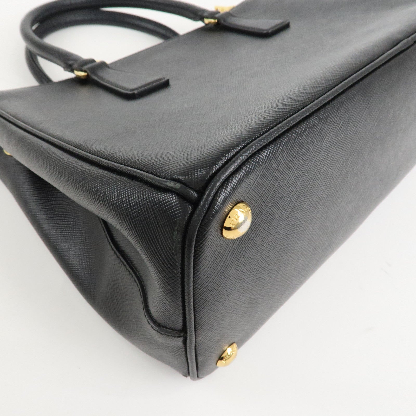 PRADA Triangle Logo Saffiano Leather 2WAY Hand Bag Black BN1801 Used
