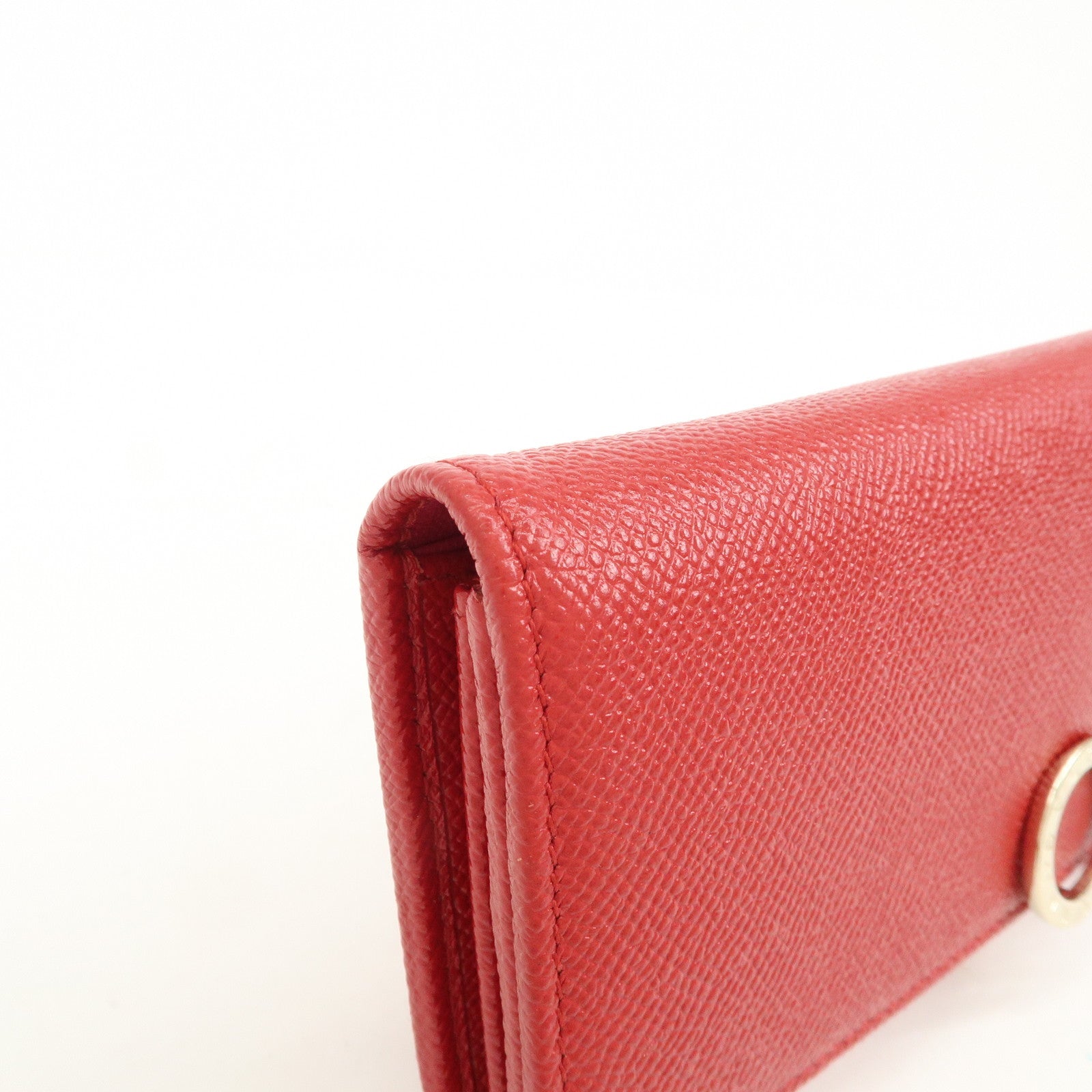 BVLGARI Logo Leather Bi-Fold Long Wallet Red