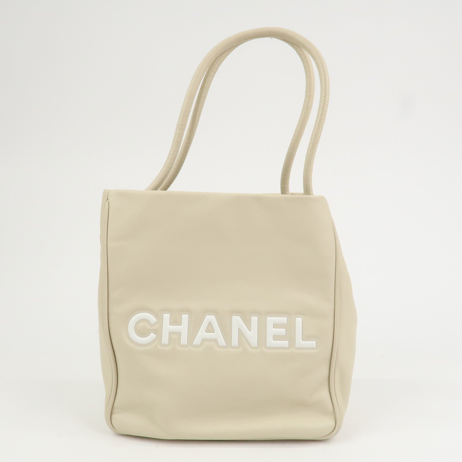 CHANEL Camelia Lambskin Hand Bag Tote Bag Ivory A20856