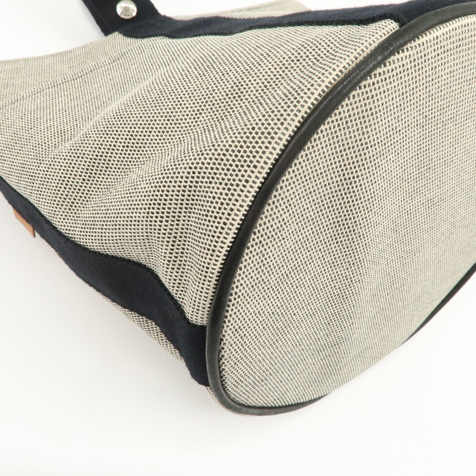 HERMES Saxo MM Toile H Hand Bag Bucket Bag Ivory Black