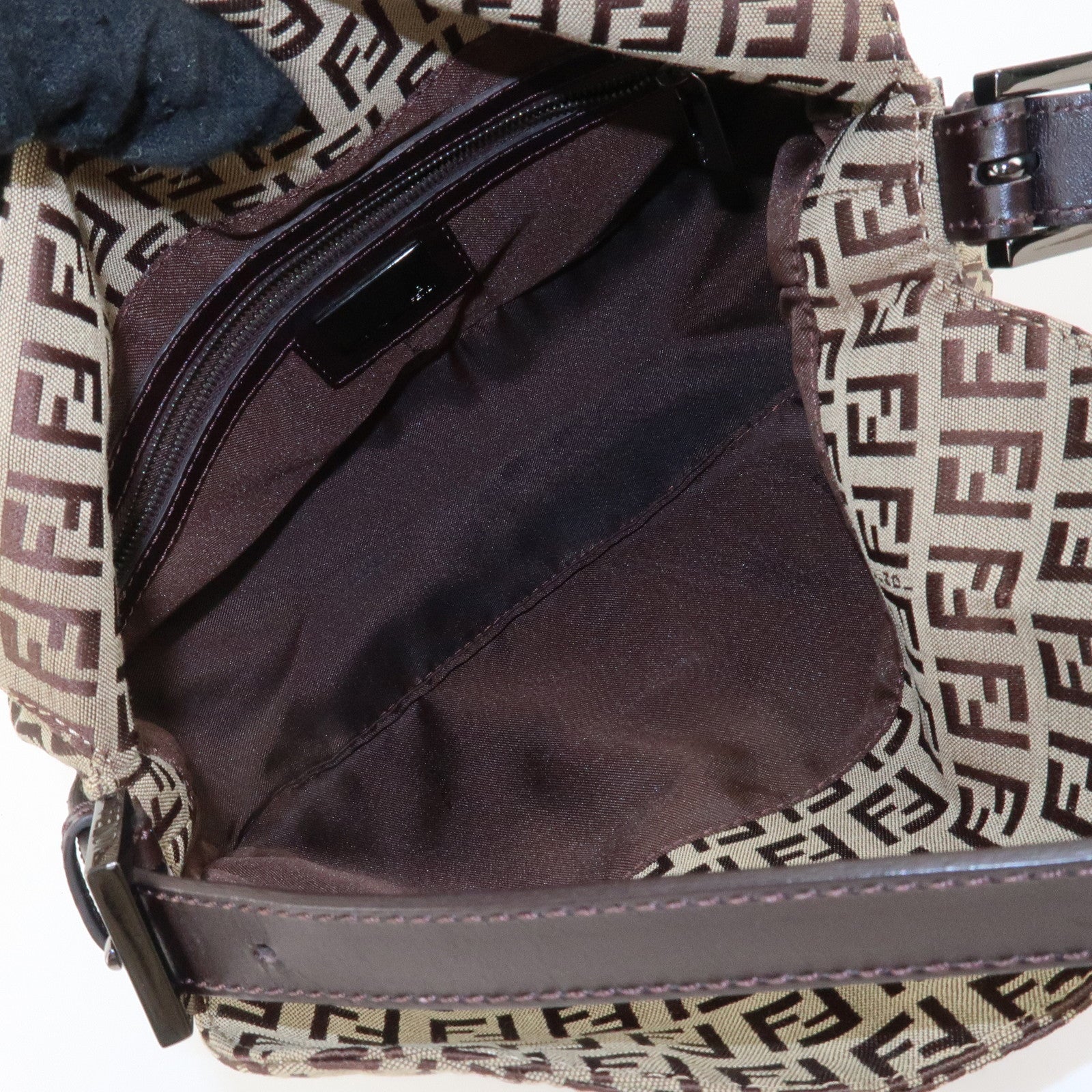 FENDI Mamma Baguette Zucchino Canvas Leather Hand Bag Brown 8BR003 Used