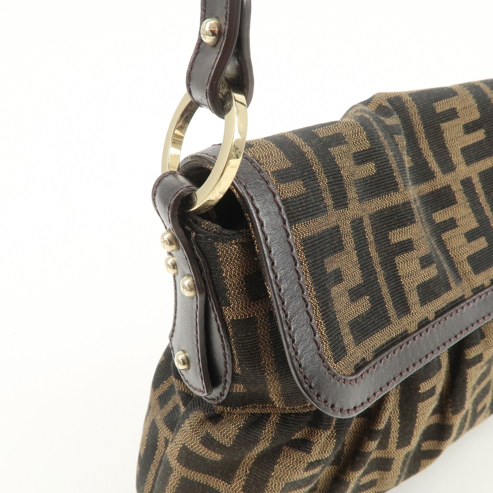 FENDI Zucca Canvas Leather Shoulder Bag Hand Bag Brown 8BR445