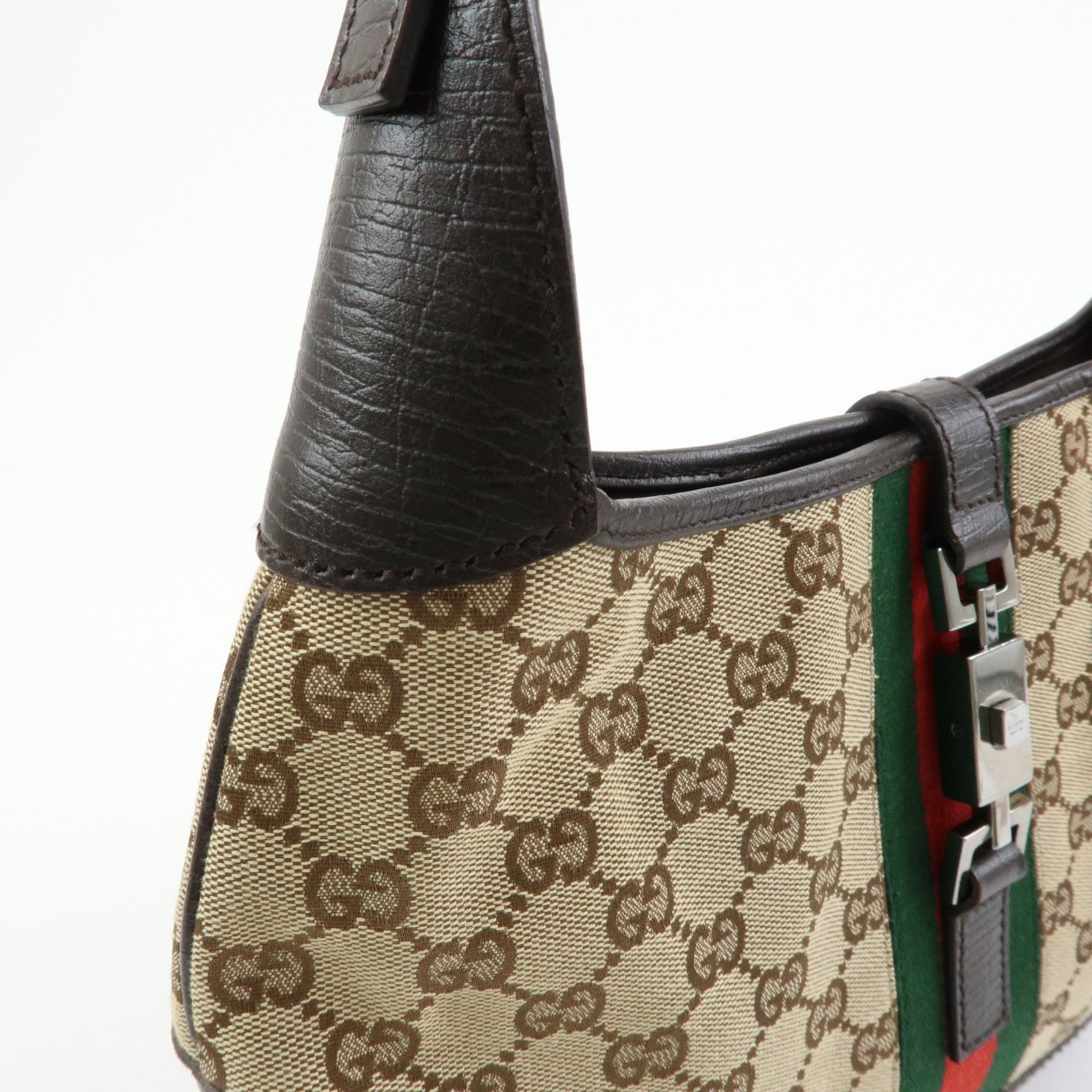 GUCCI Sherry Jackie GG Canvas Leather Shoulder Bag Hand Bag 00963