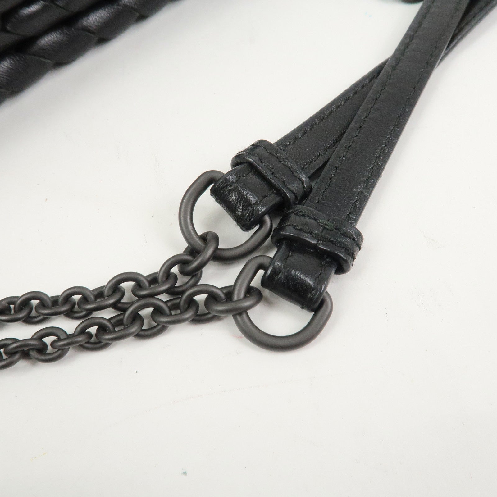 BOTTEGA VENETA Intrecciato Leather Chain Shoulder Bag Black 293747