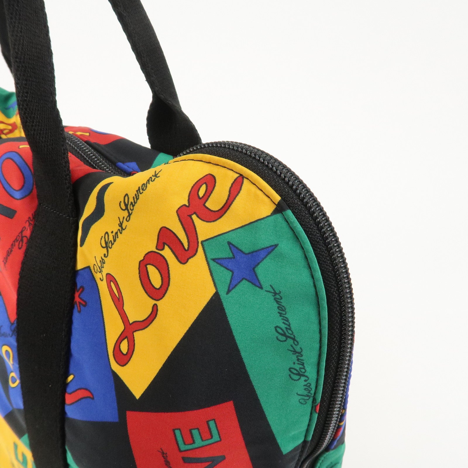 SAINT LAURENT Logo Nylon Black Hand Bag Multicolor