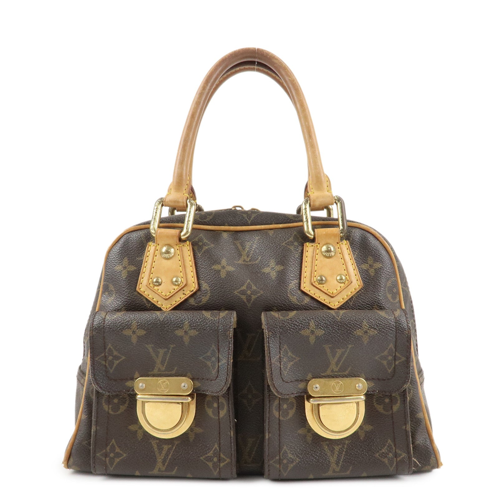 Louis Vuitton Monogram Manhattan PM Hand Bag Brown Gold HDW M40026 Used