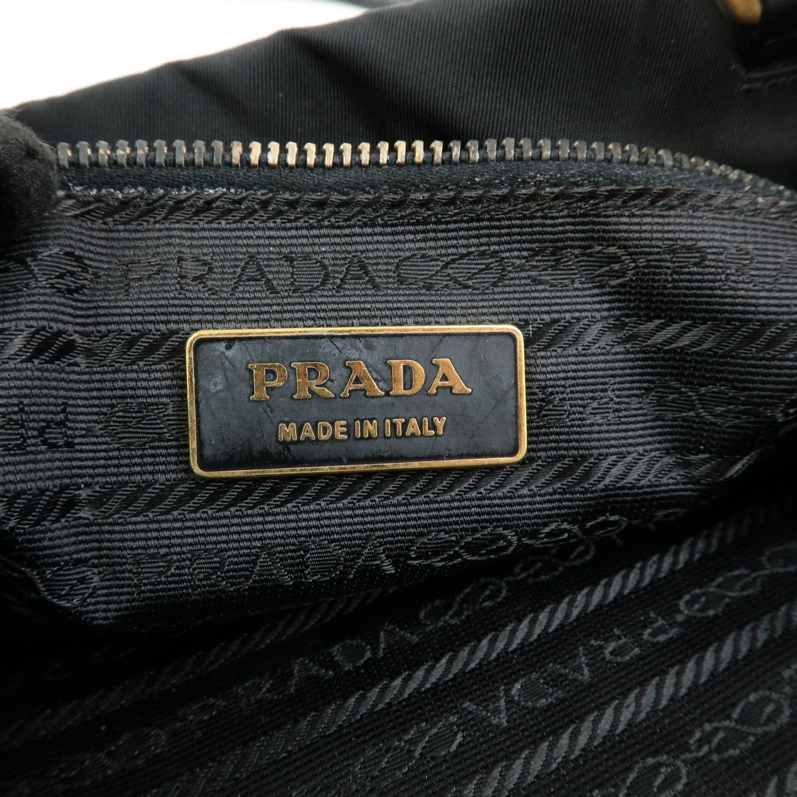 PRADA Triangle Logo Nylon Leather Tote Bag Hand Shoulder Bag Black