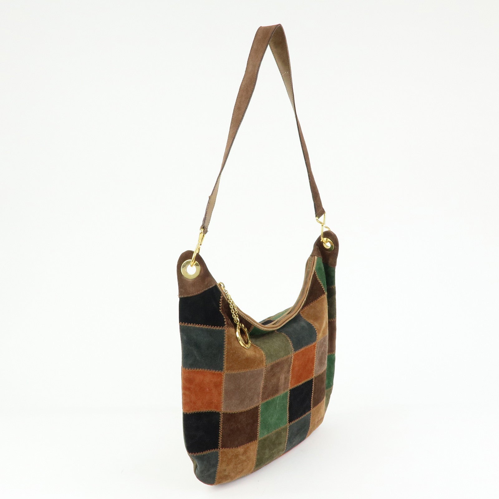 CELINE Patchwork Suede Shoulder Bag Crossbody Bag Brown Multicolor