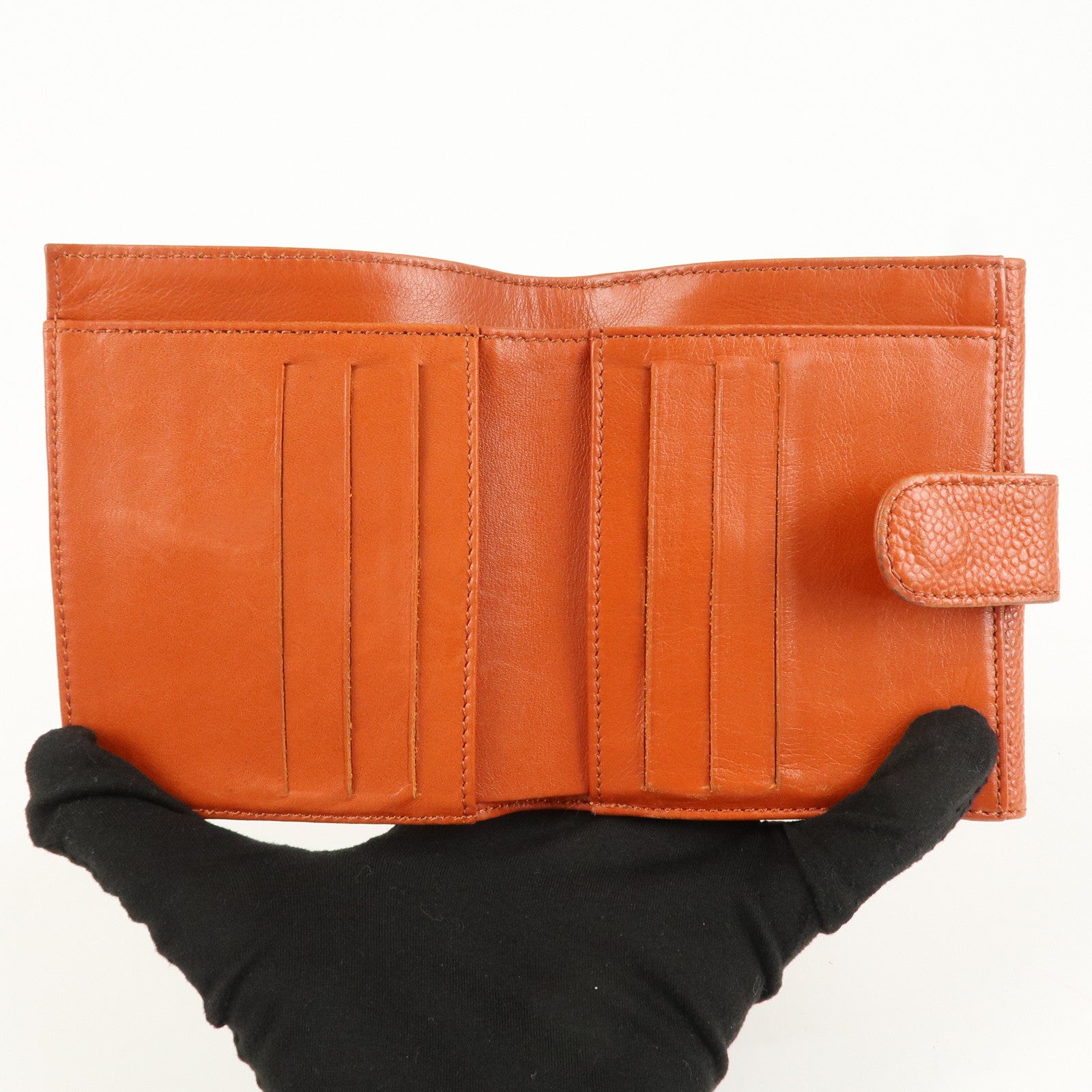 CHANEL COCO Mark Caviarskin Double Hook Bi-Fold Wallet A13496 Used