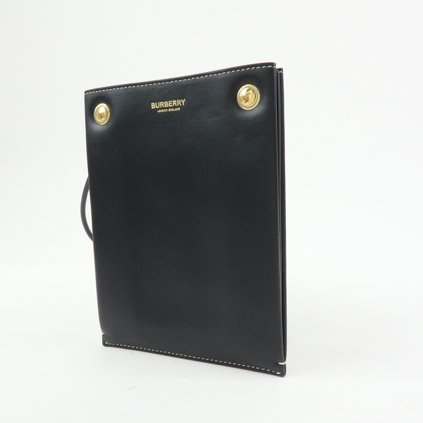 BURBERRY Leather Shoulder Bag Flat Pouch Crossbody Bag Black