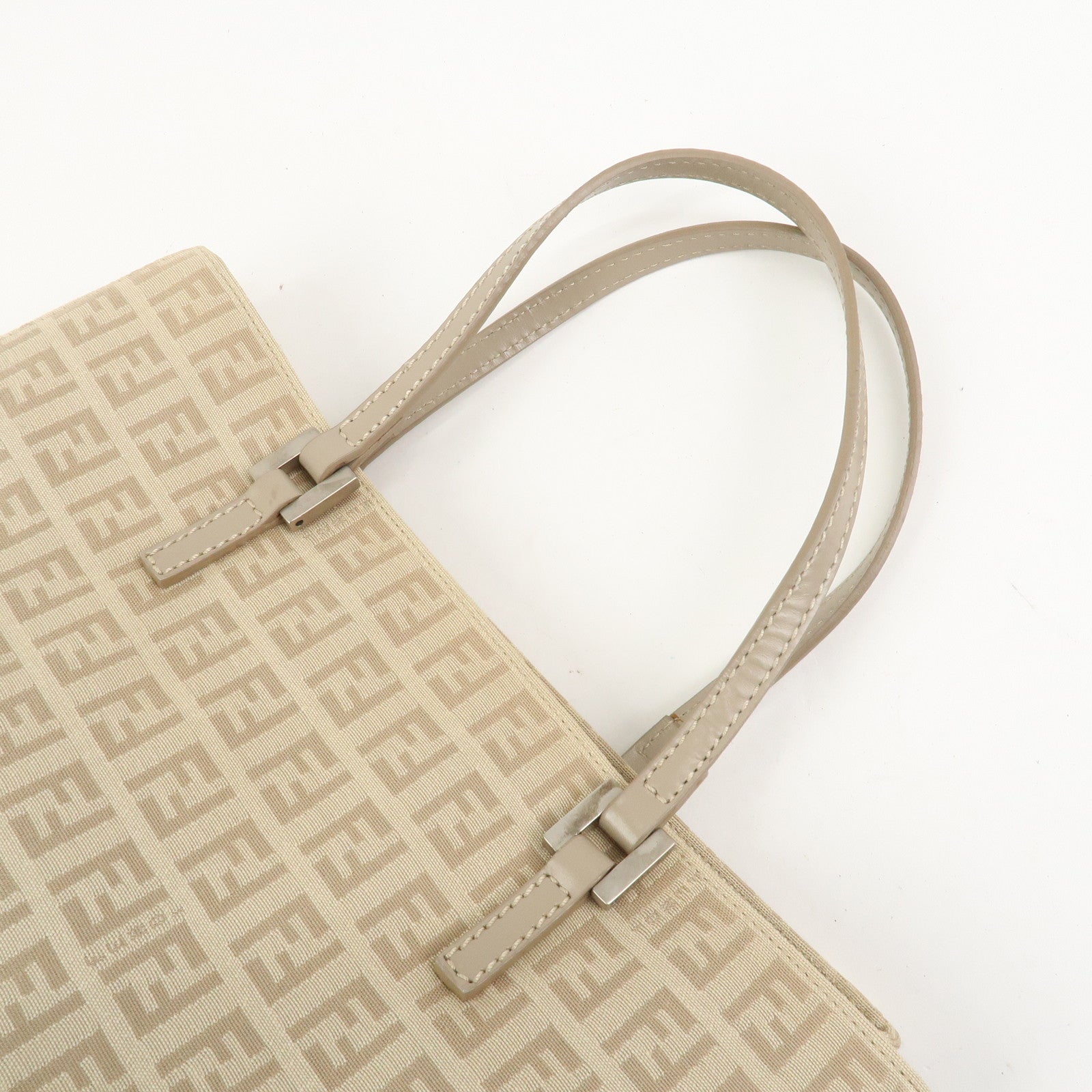 FENDI Zucchino Canvas Leather Tote Bag Hand Bag Beige 8BH072