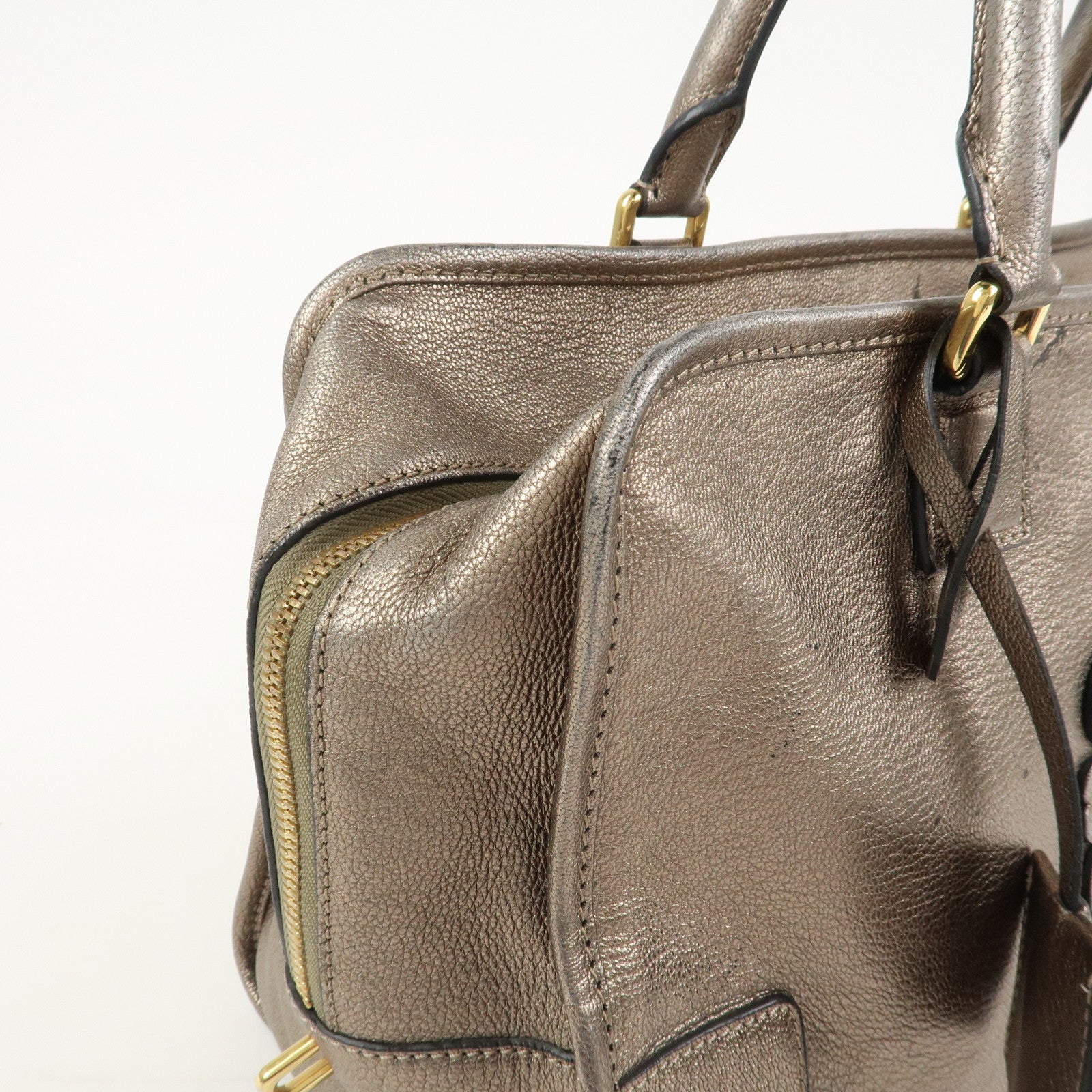 LOEWE Anagram Leather Amazona 36 Hand Bag Boston Bag Silver Grey