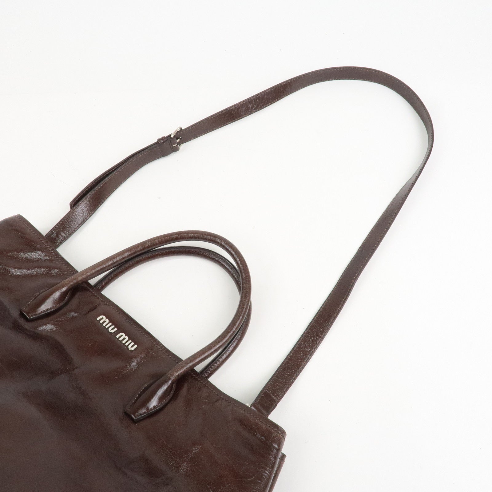MIU MIU Leather 2Way Shoulder Bag Hand Bag Tote Bag Brown RN1028