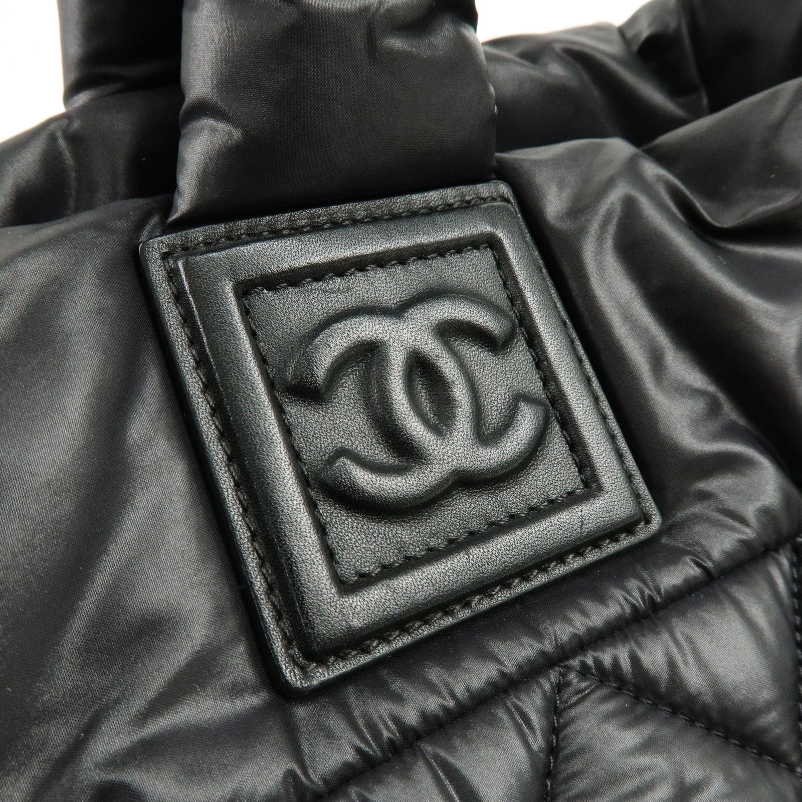 CHANEL COCO Cocoon PM Nylon Leather Tote Bag Hand Bag Black A48610