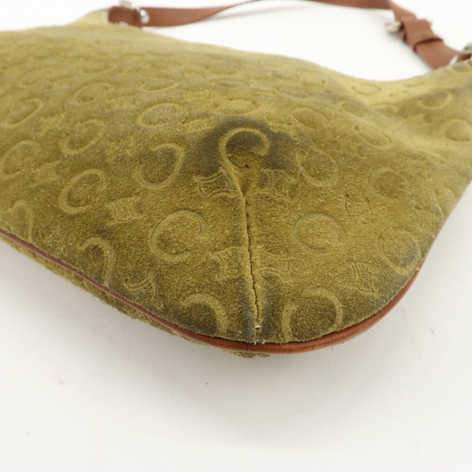 CELINE C Macadam Suede Leather Shoulder Bag Hand Bag Green Brown