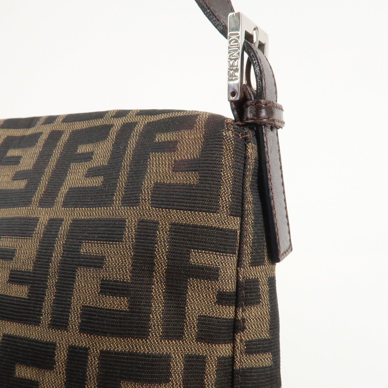 FENDI Zucca Canvas Leather Shoulder Bag Brown Black 26730