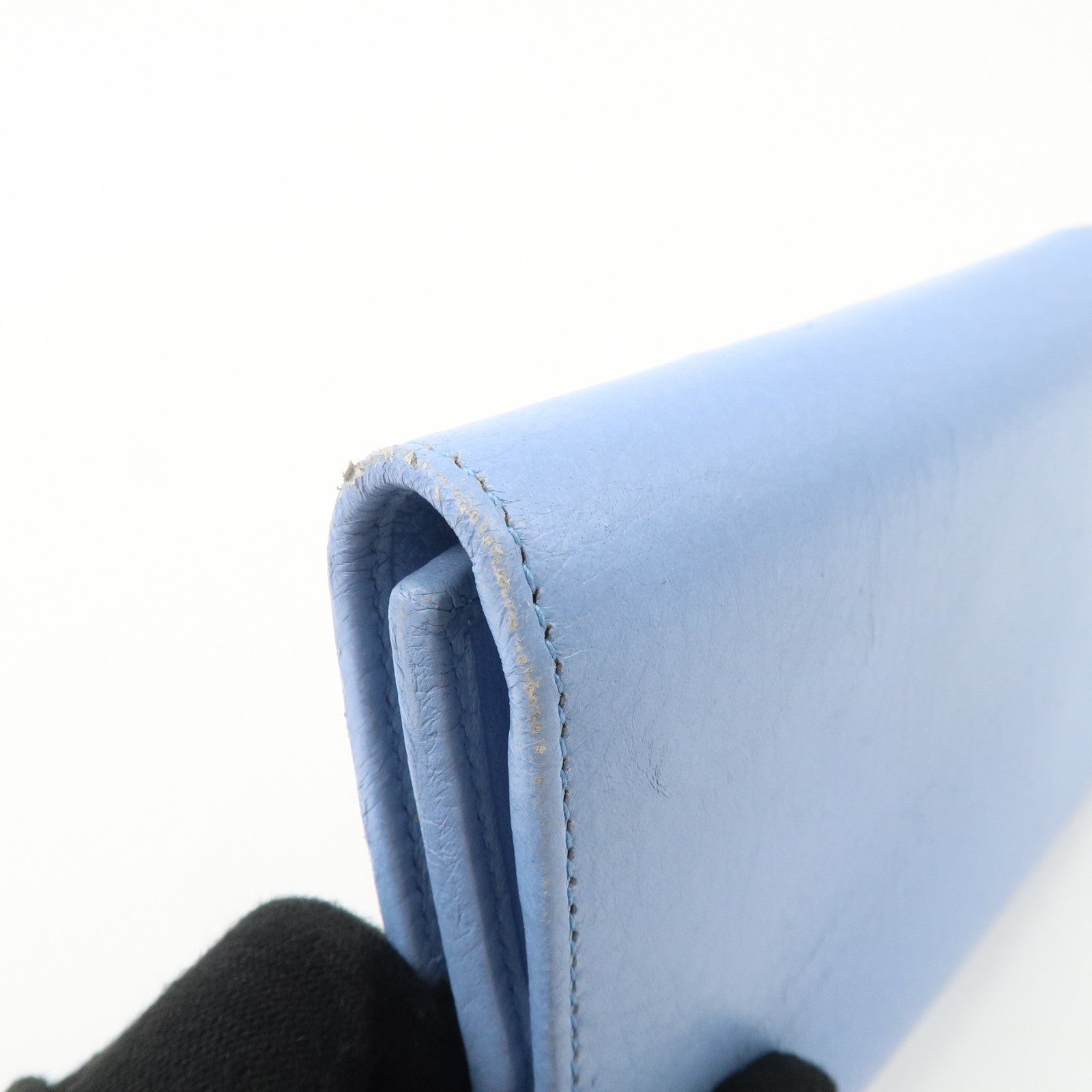 GUCCI Trifold Leather Wallet Blue Gold Hardware 346057 Used