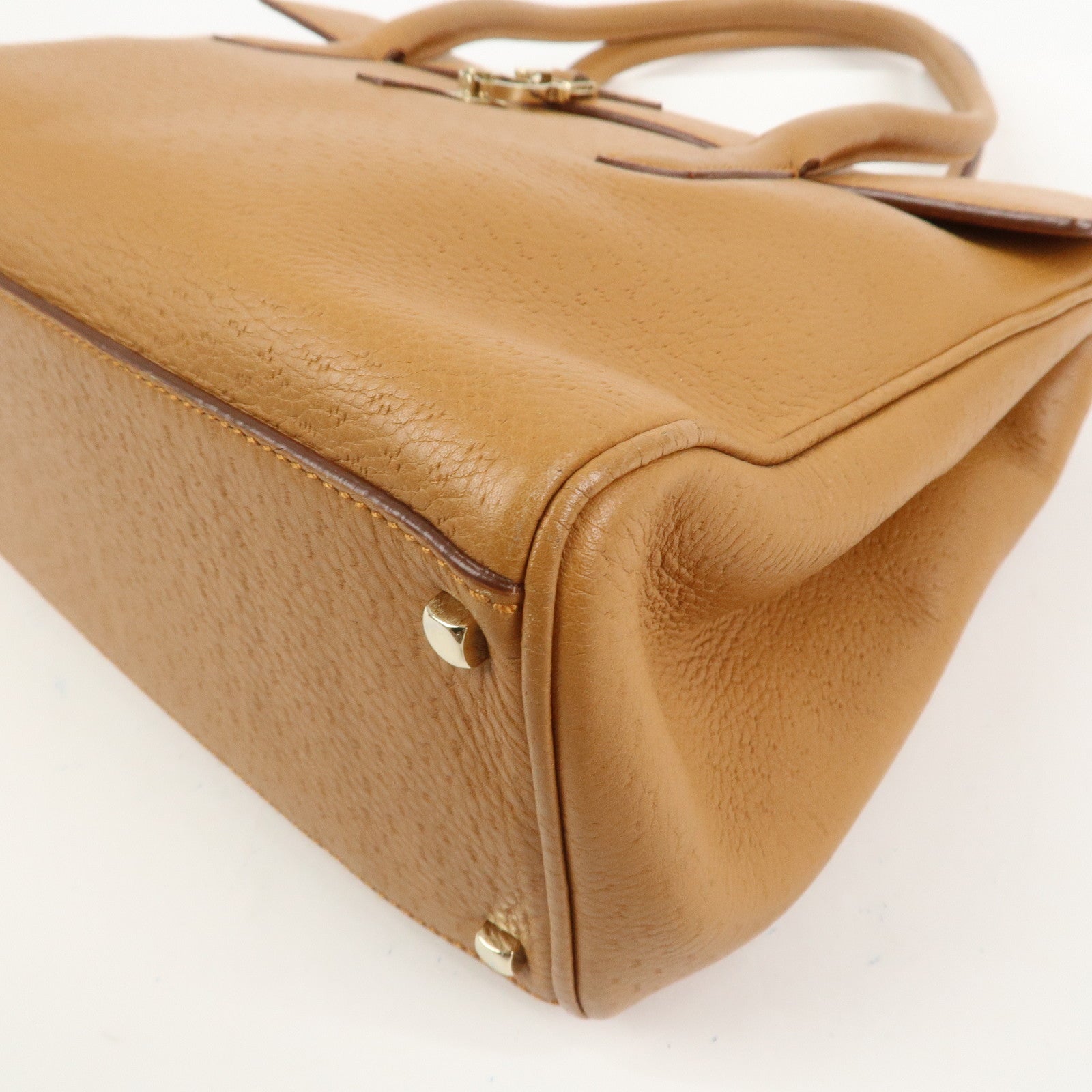 Ferragamo Gancini Leather Shoulder Bag Hand Bag Light Brown