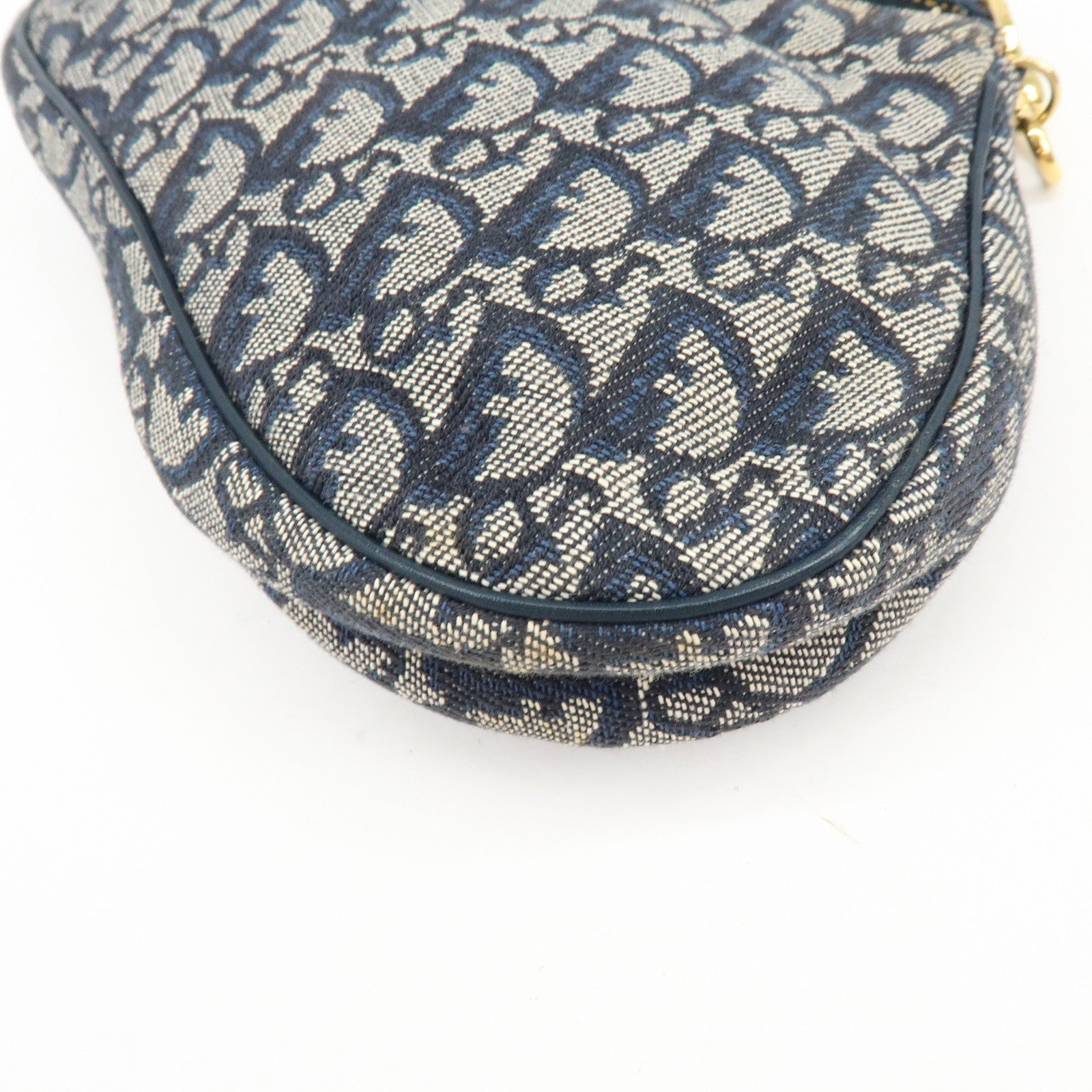 Christian Dior Trotter Jacguard Leather Saddle Bag Pouch Navy