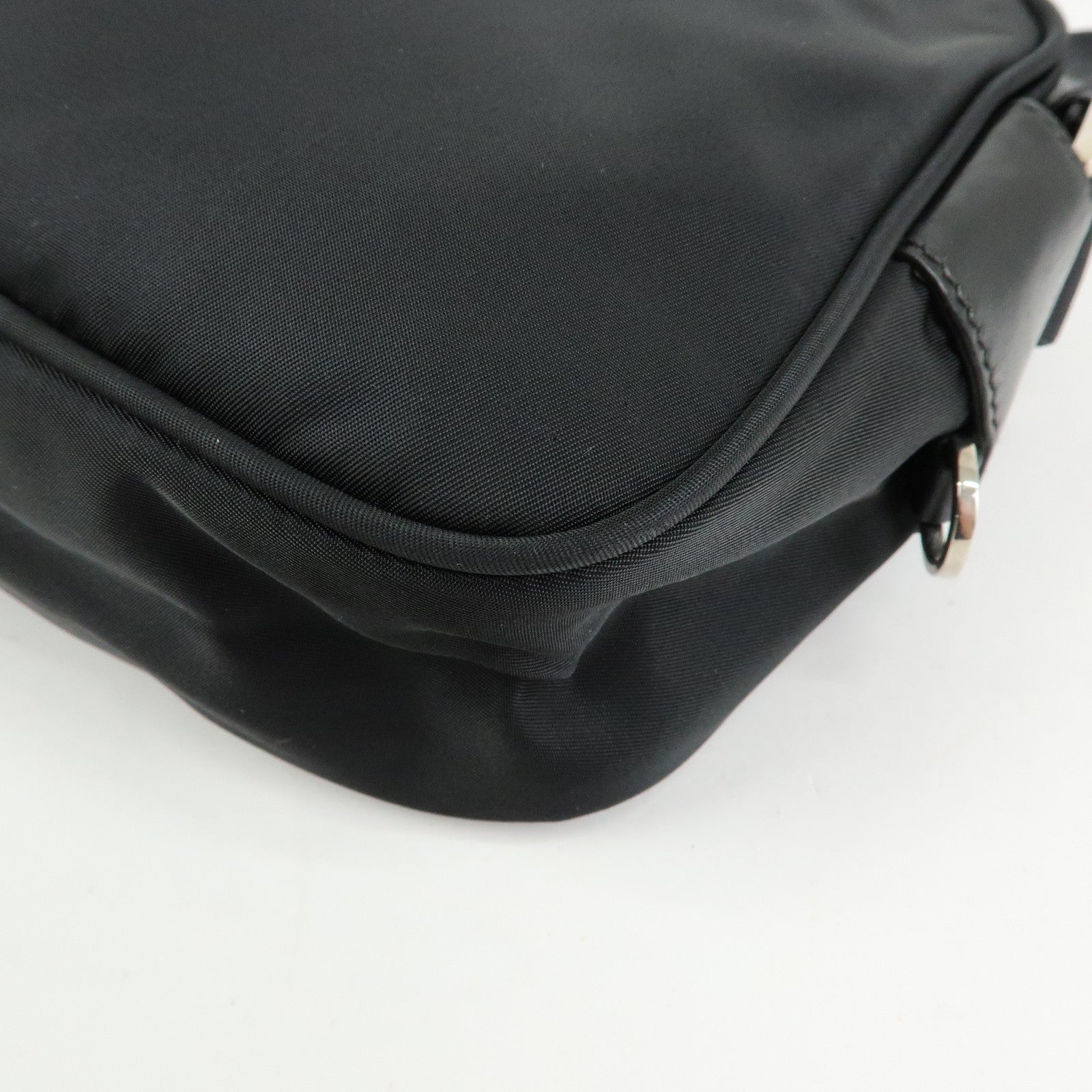 PRADA Triangle Logo Nylon Leather Shoulder Crossbody Bag Black