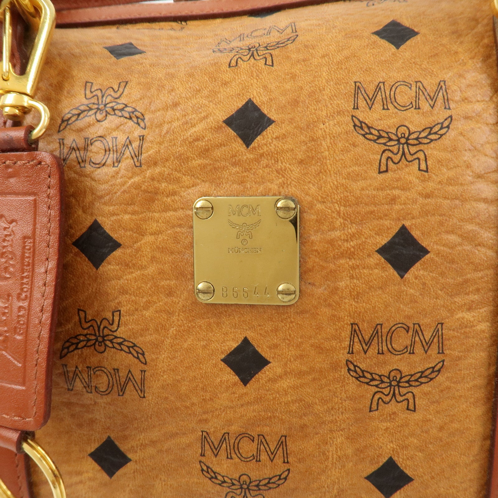 MCM Visetos Logo Leather 2WAY Bag Hand Bag Shoulder Bag Brown