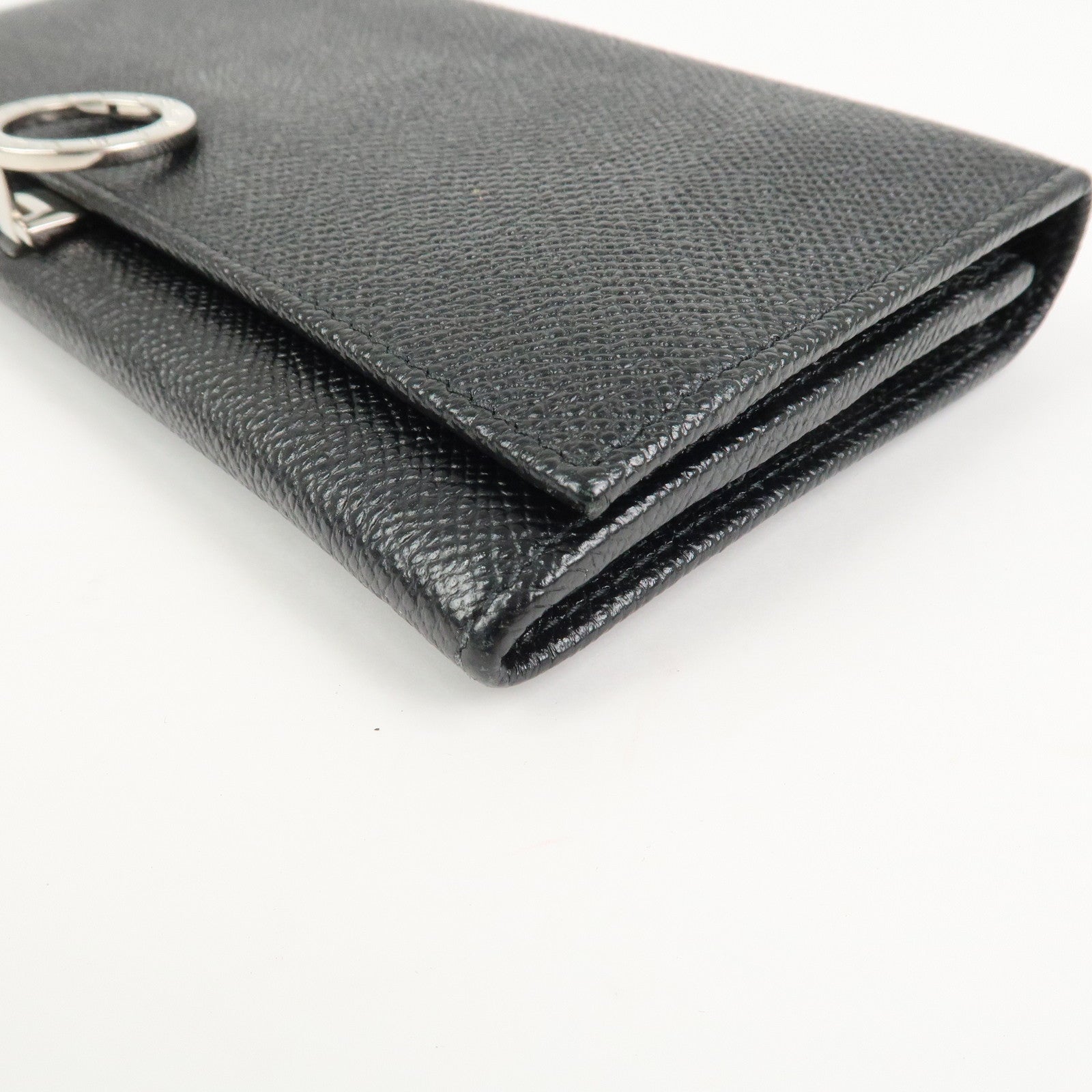 BVLGARI Logo Leather Bi-fold Long Wallet Black Silver