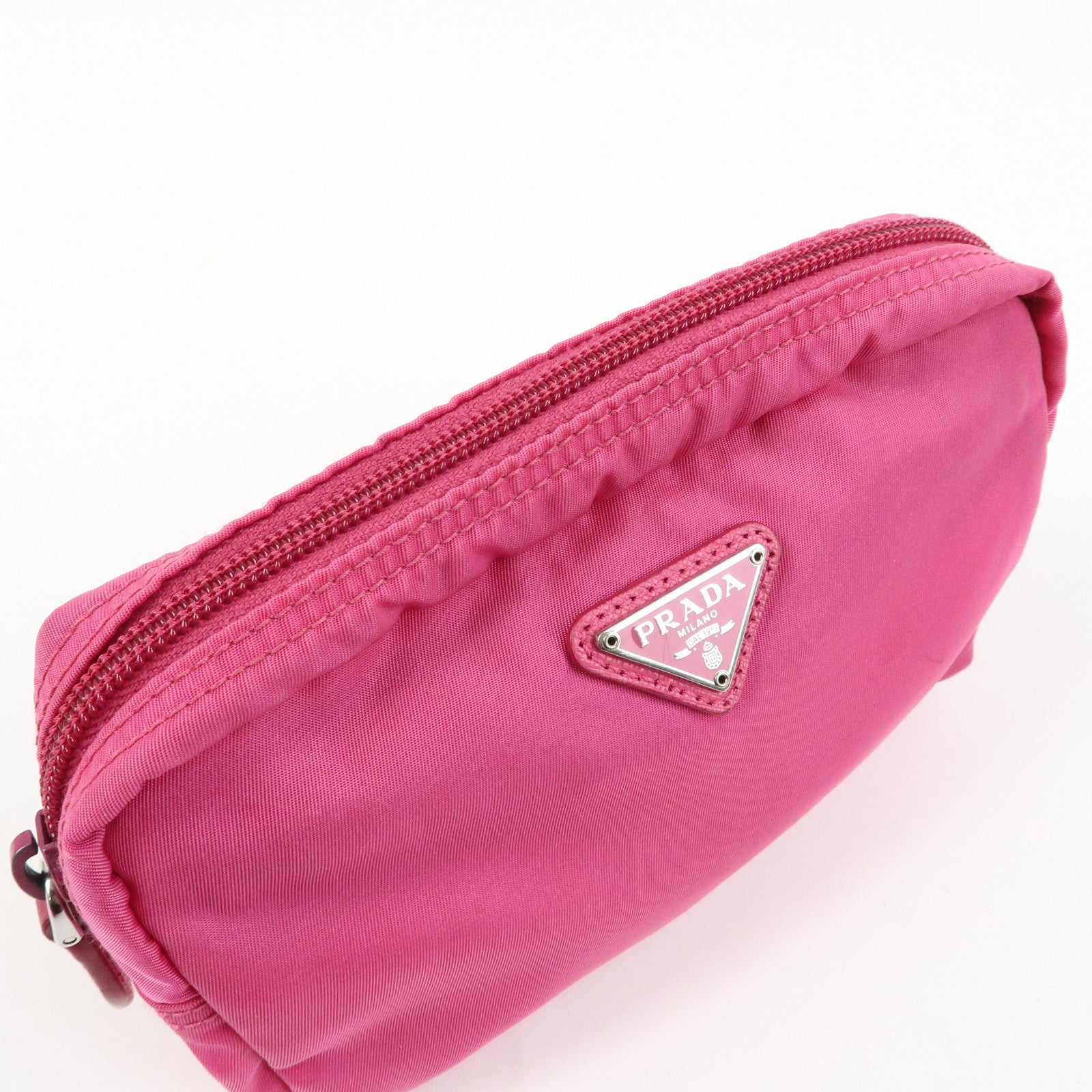 PRADA Triangle Logo Set of 3 Nylon Leather Pouch Pink Purple