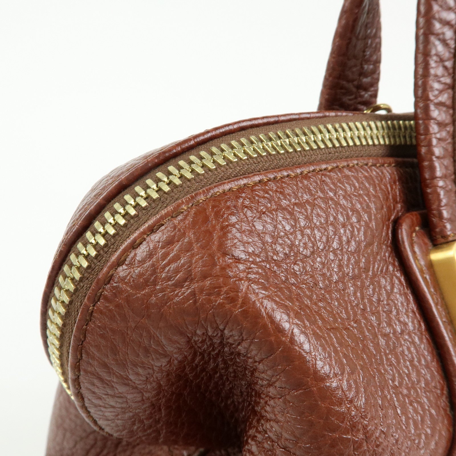FENDI Leather 2Way Bag Hand Bag Shoulder Bag Brown 8BL114