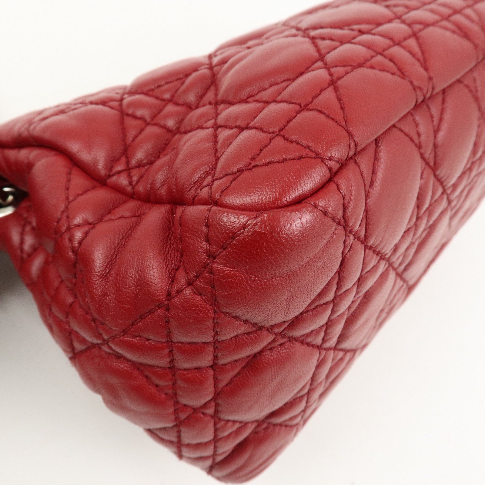 Christian Dior Canage Leather Chain Shoulder Bag Hand Bag Red